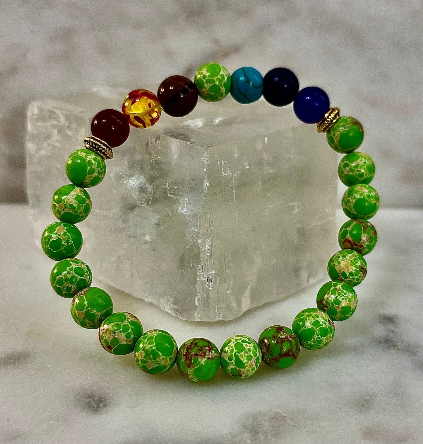 Pulsera Curativa de 7 Chakras con Jaspe Sedimentario Verde – Equilibrio, Alineación y Enraizamiento