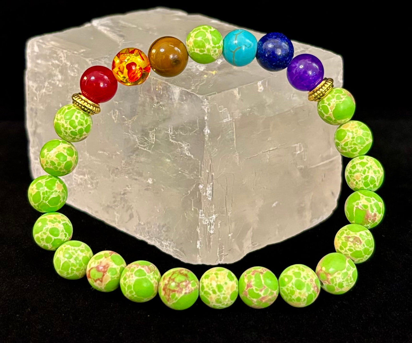 Pulsera Curativa de 7 Chakras con Jaspe Sedimentario Verde – Equilibrio, Alineación y Enraizamiento