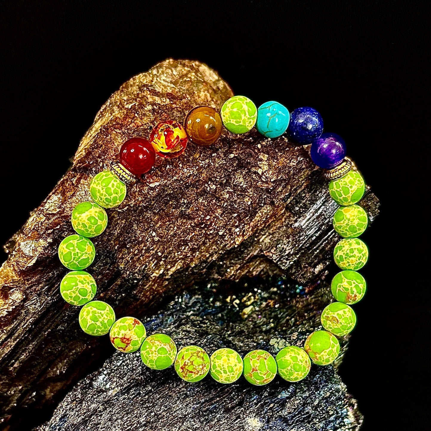 Pulsera Curativa de 7 Chakras con Jaspe Sedimentario Verde – Equilibrio, Alineación y Enraizamiento
