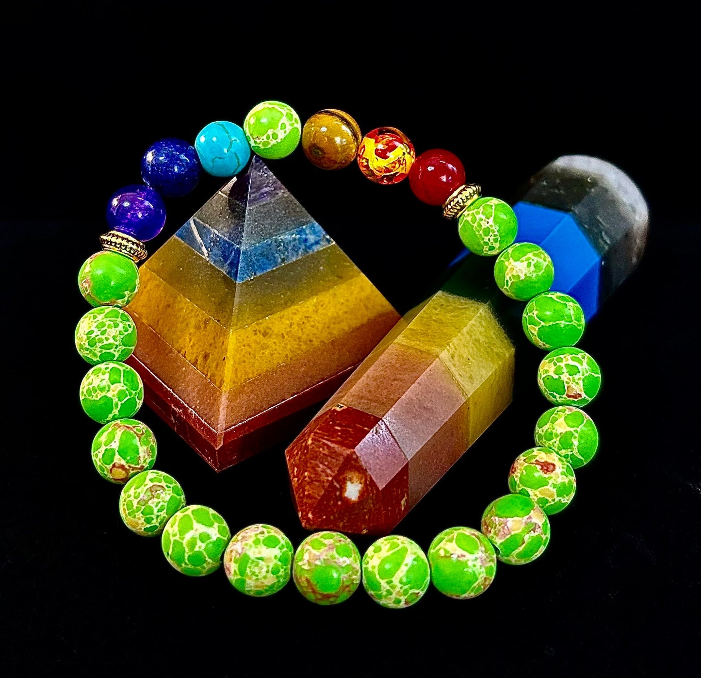 Pulsera Curativa de 7 Chakras con Jaspe Sedimentario Verde – Equilibrio, Alineación y Enraizamiento