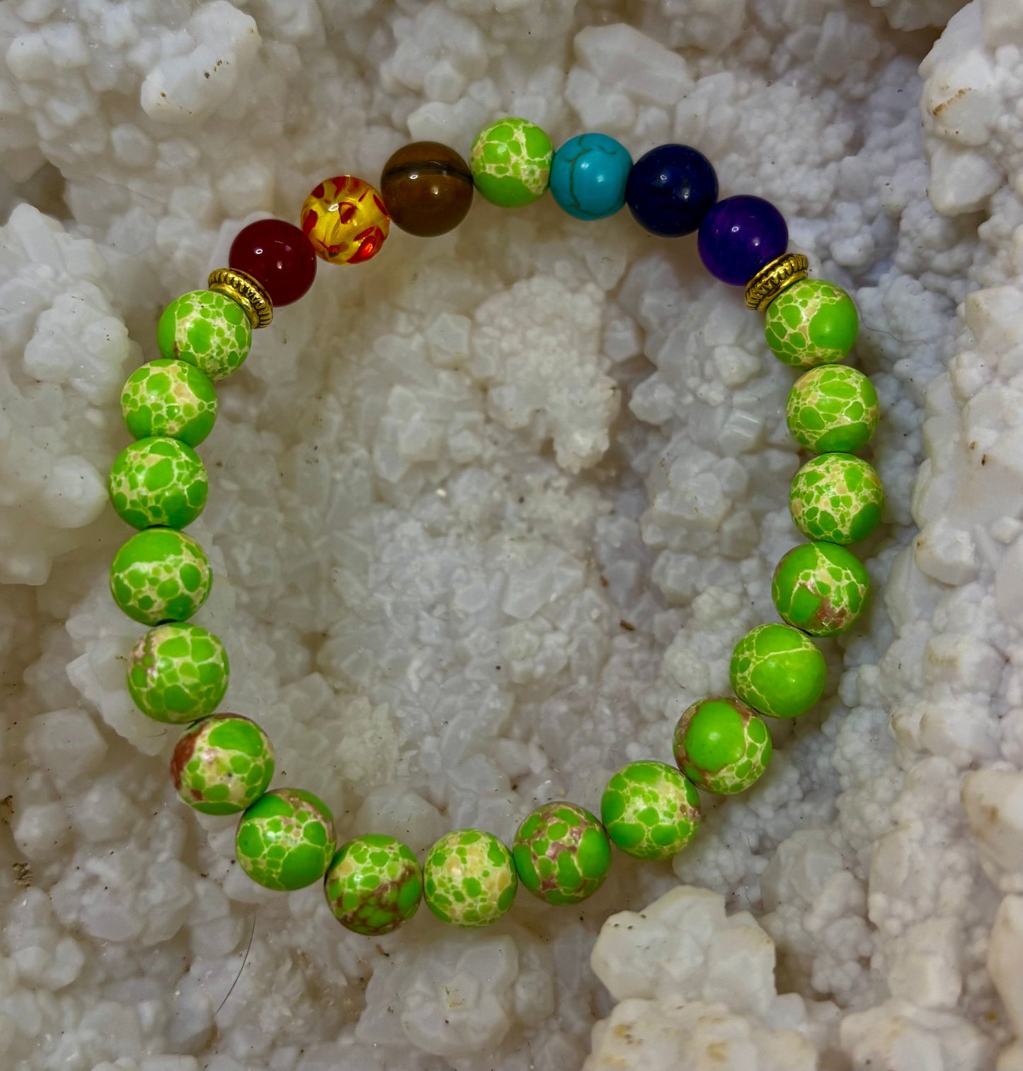 Pulsera Curativa de 7 Chakras con Jaspe Sedimentario Verde – Equilibrio, Alineación y Enraizamiento