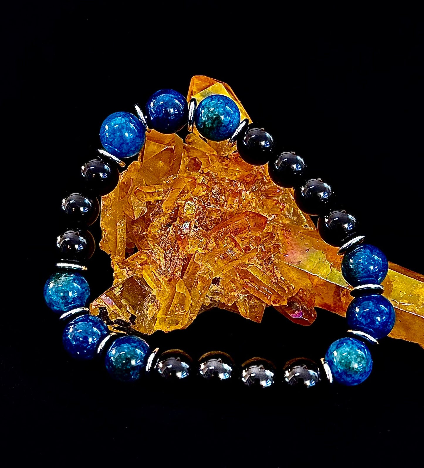 Pulsera Guardián – Pulsera Protectora de Apatita Azul y Obsidiana Negra