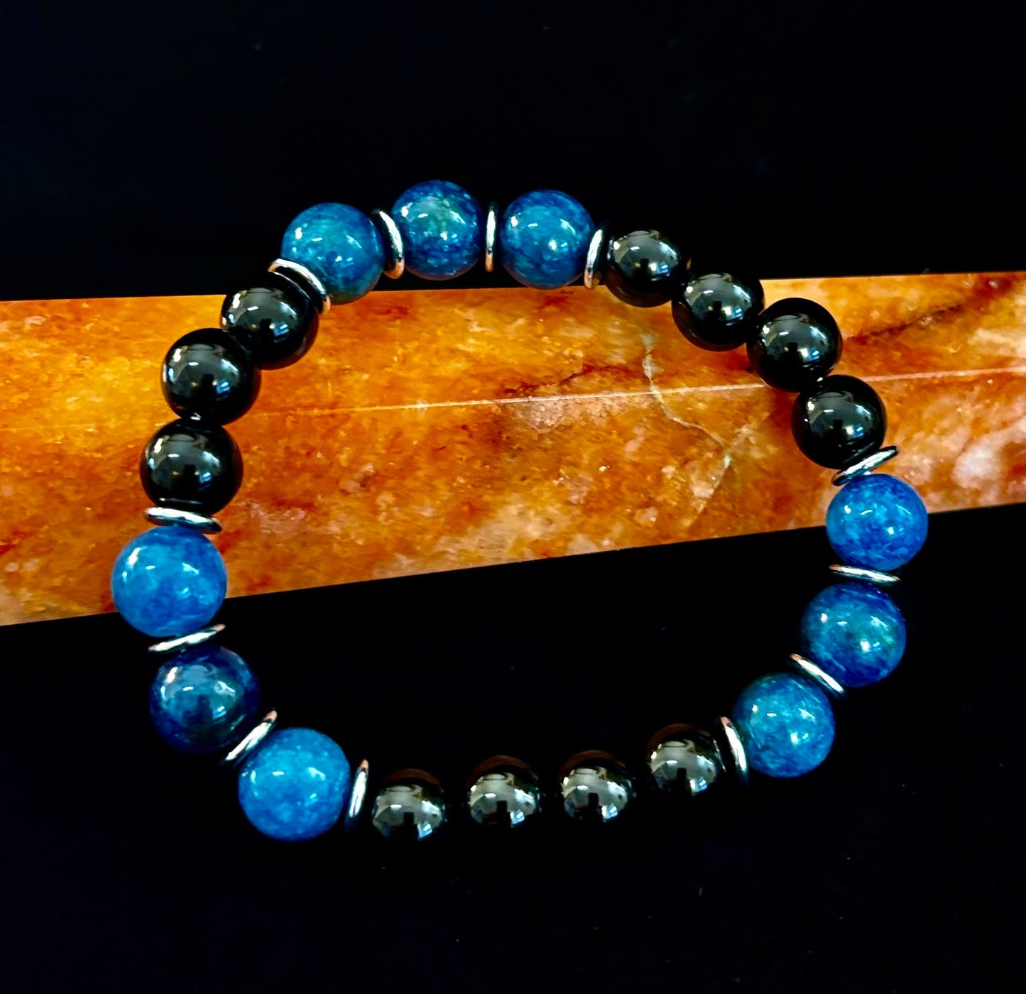 Pulsera Guardián – Pulsera Protectora de Apatita Azul y Obsidiana Negra