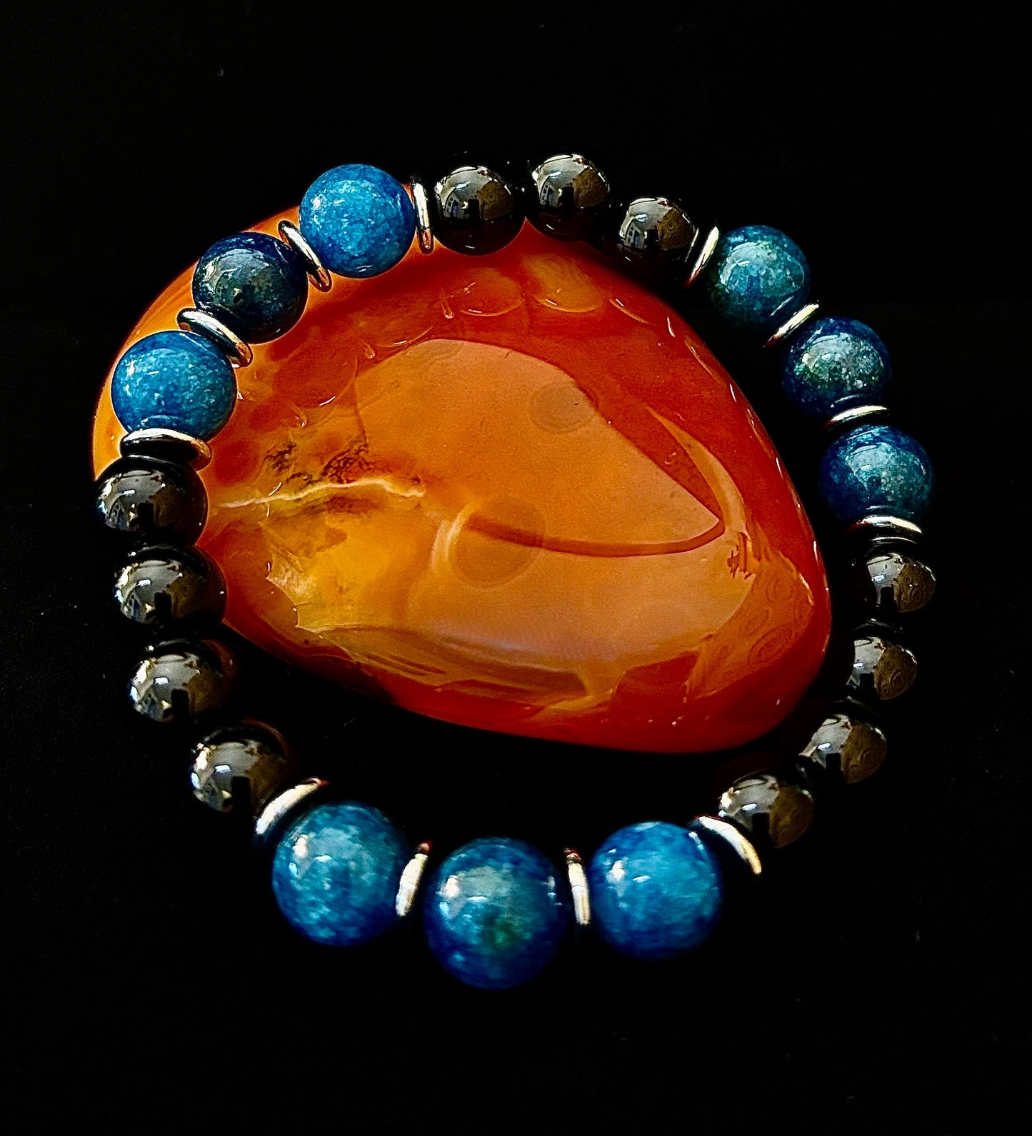 Pulsera Guardián – Pulsera Protectora de Apatita Azul y Obsidiana Negra