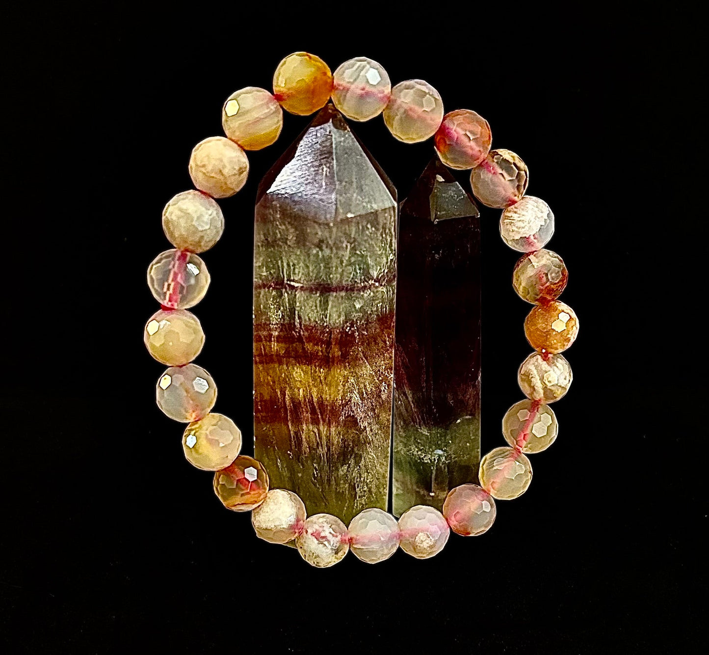 🌸 Pulsera de ágata de flor de cerezo tallada en poliedro – 8 mm (Muñeca mediana)