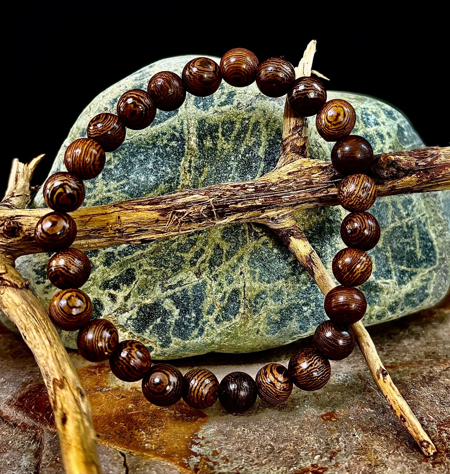 Pulsera de cuentas de madera Barely There – Estilo tierra ultraligero para hombres (muñecas grandes)