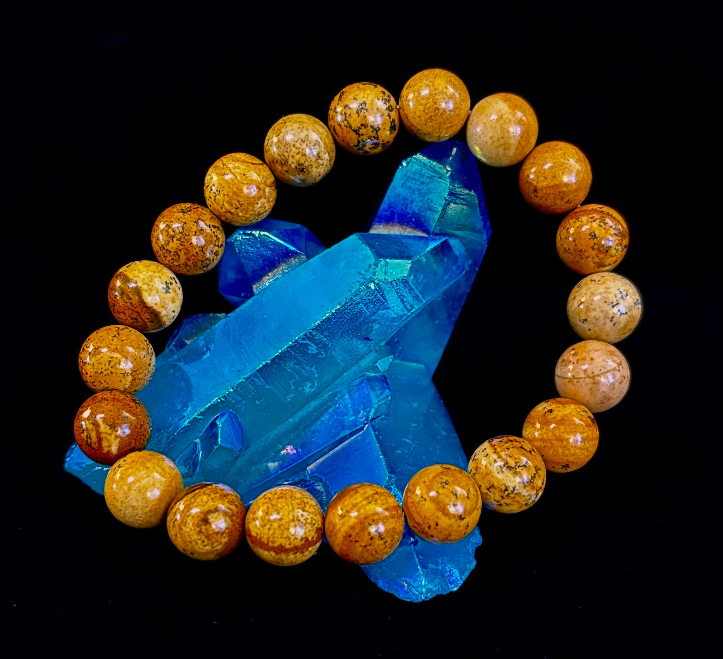 Pulsera de jaspe con imagen Viaje Terrestre – Infusión Reiki de 10mm (Muñecas Medianas-Grandes)