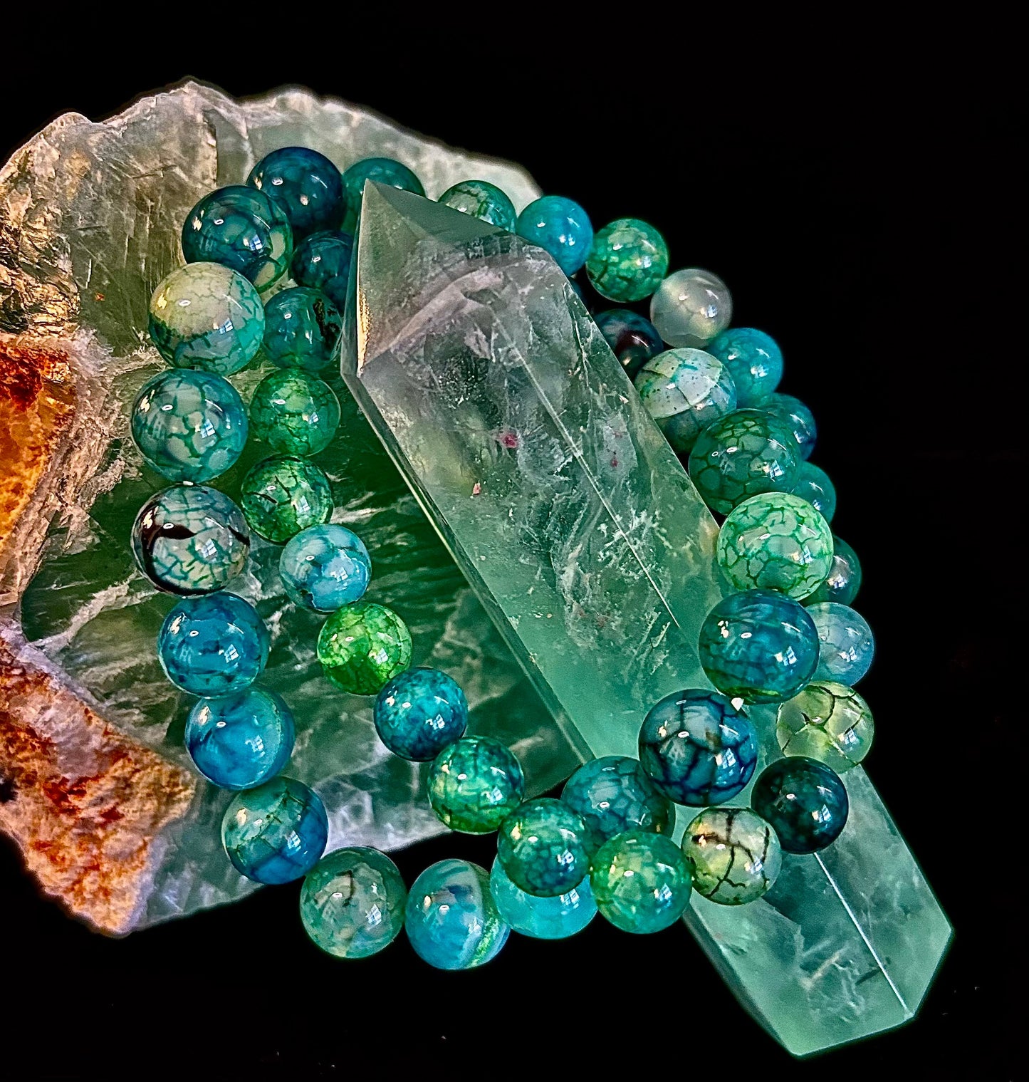 Pulsera de Ágata Veteada Dragón Verde – Joyería de Piedra Natural (8mm/10mm)