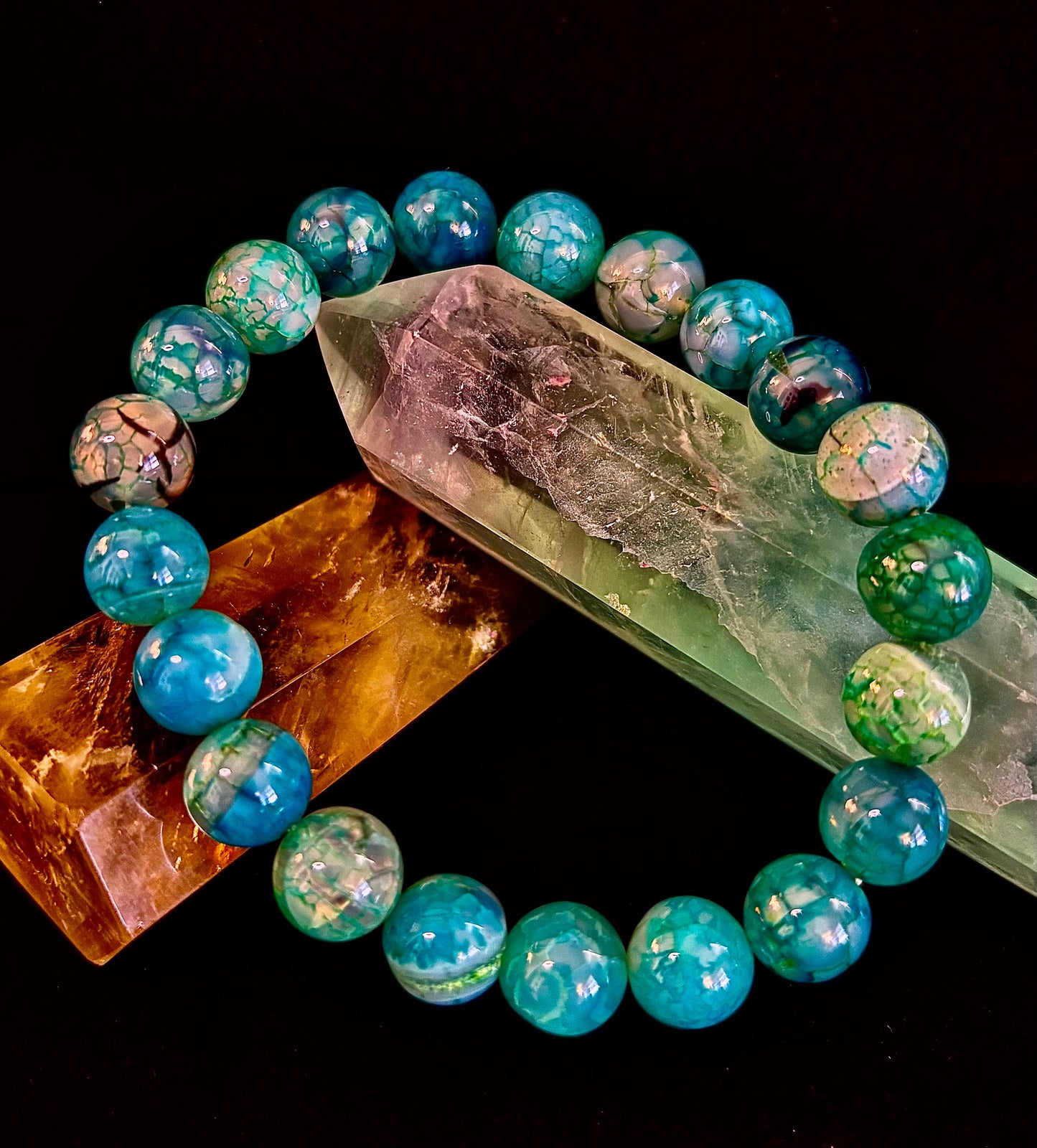 Pulsera de Ágata Veteada Dragón Verde – Joyería de Piedra Natural (8mm/10mm)