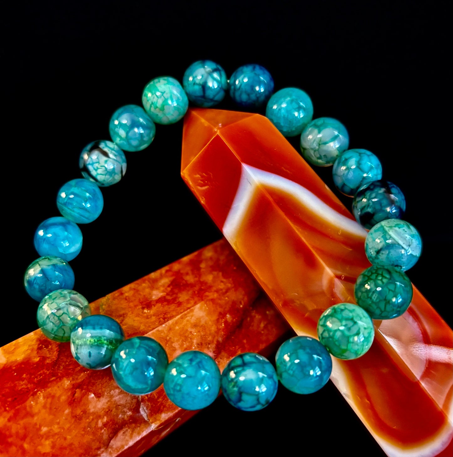Pulsera de Ágata Veteada Dragón Verde – Joyería de Piedra Natural (8mm/10mm)