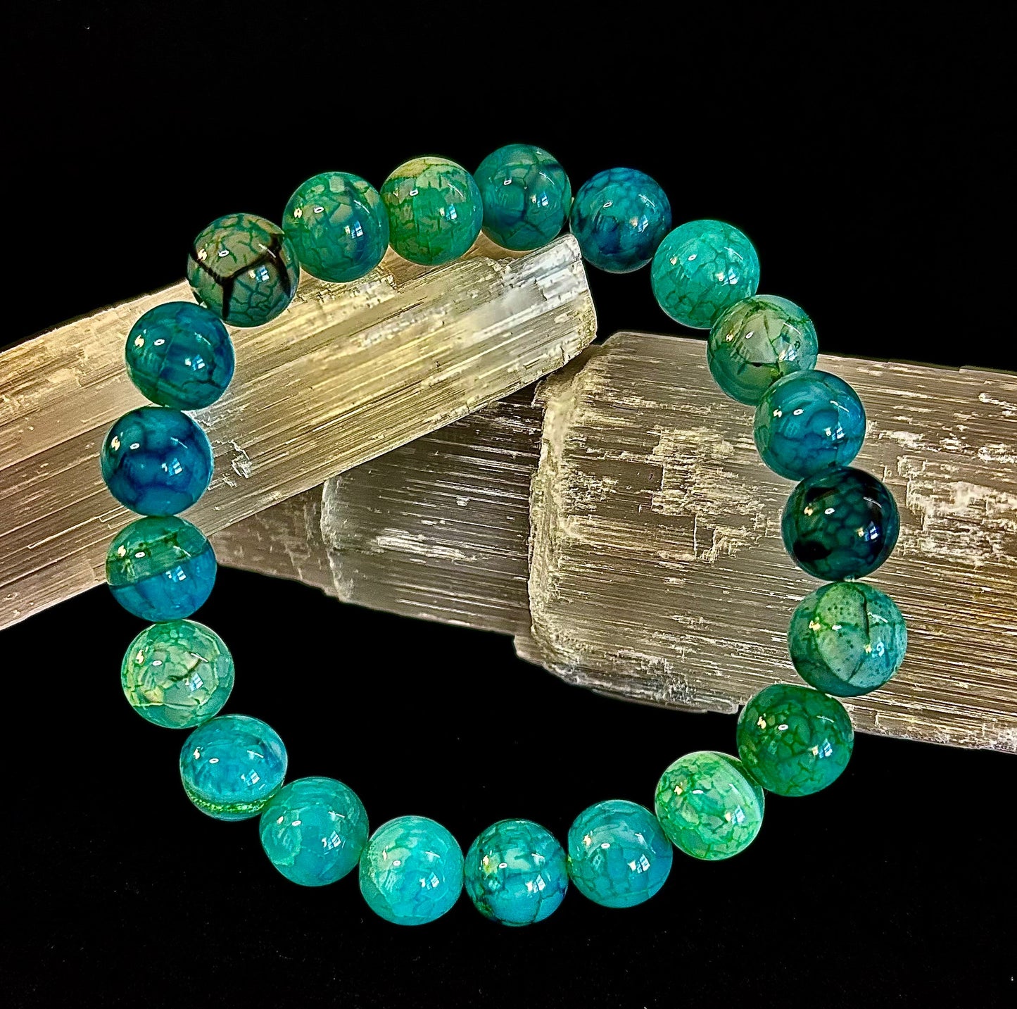 Pulsera de Ágata Veteada Dragón Verde – Joyería de Piedra Natural (8mm/10mm)