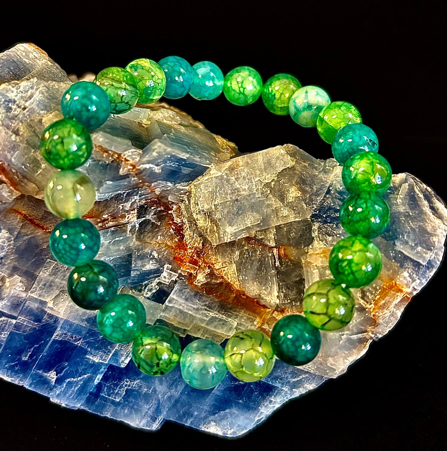 Pulsera de Ágata Veteada Dragón Verde – Joyería de Piedra Natural (8mm/10mm)