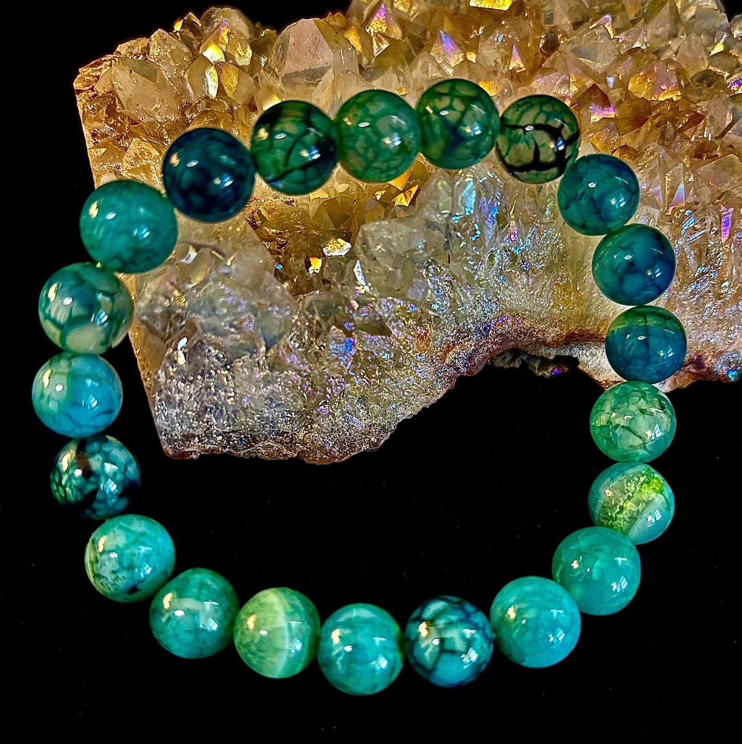 Pulsera de Ágata Veteada Dragón Verde – Joyería de Piedra Natural (8mm/10mm)