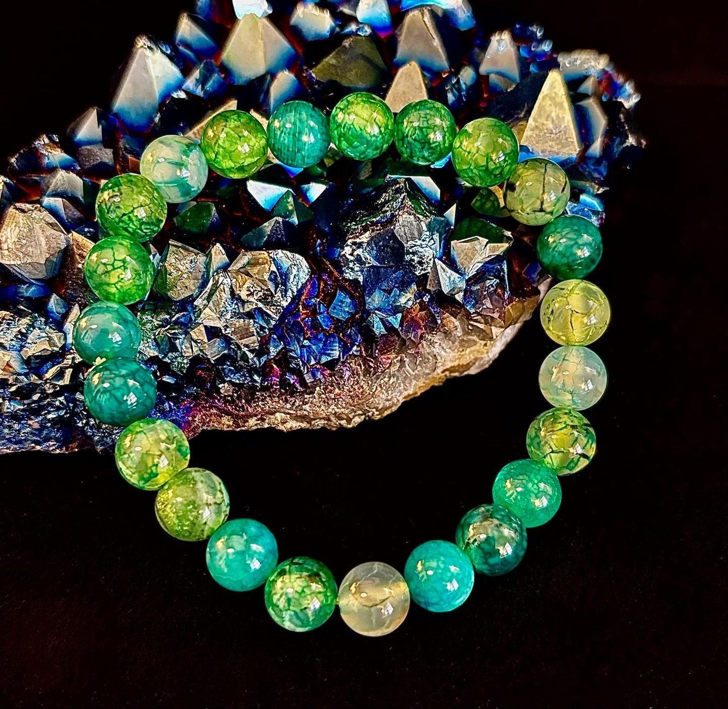 Pulsera de Ágata Veteada Dragón Verde – Joyería de Piedra Natural (8mm/10mm)