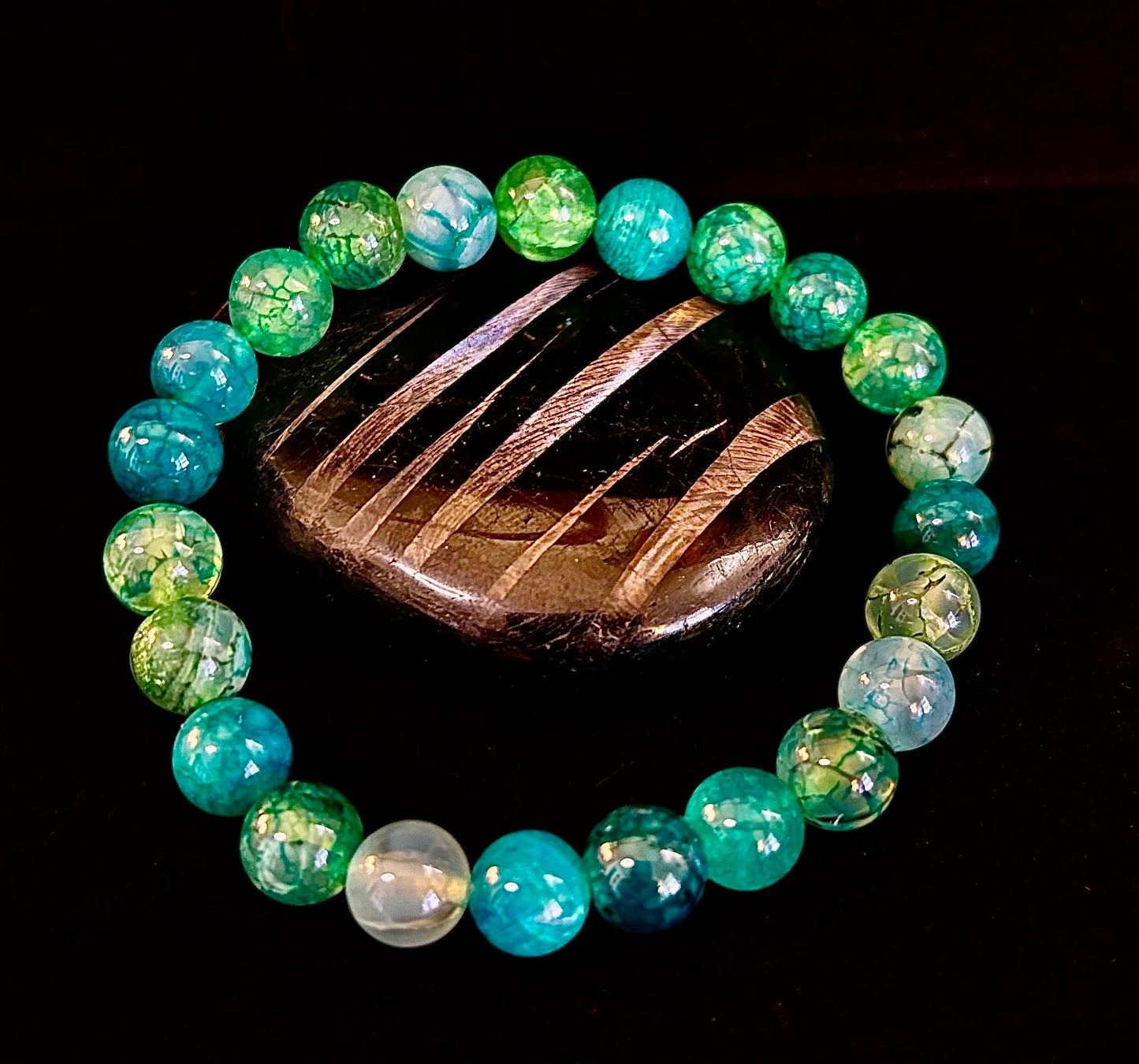 Pulsera de Ágata Veteada Dragón Verde – Joyería de Piedra Natural (8mm/10mm)