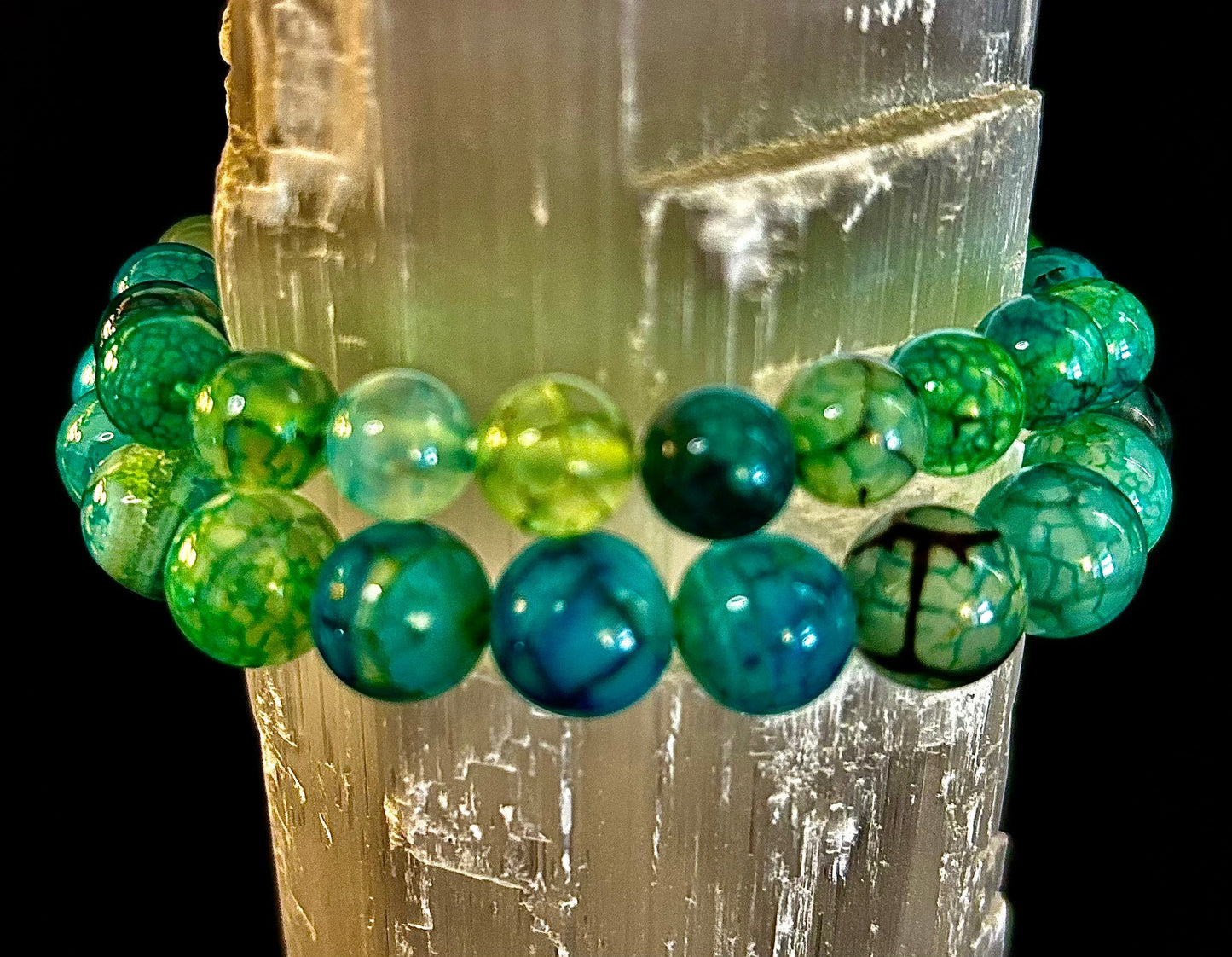 Pulsera de Ágata Veteada Dragón Verde – Joyería de Piedra Natural (8mm/10mm)