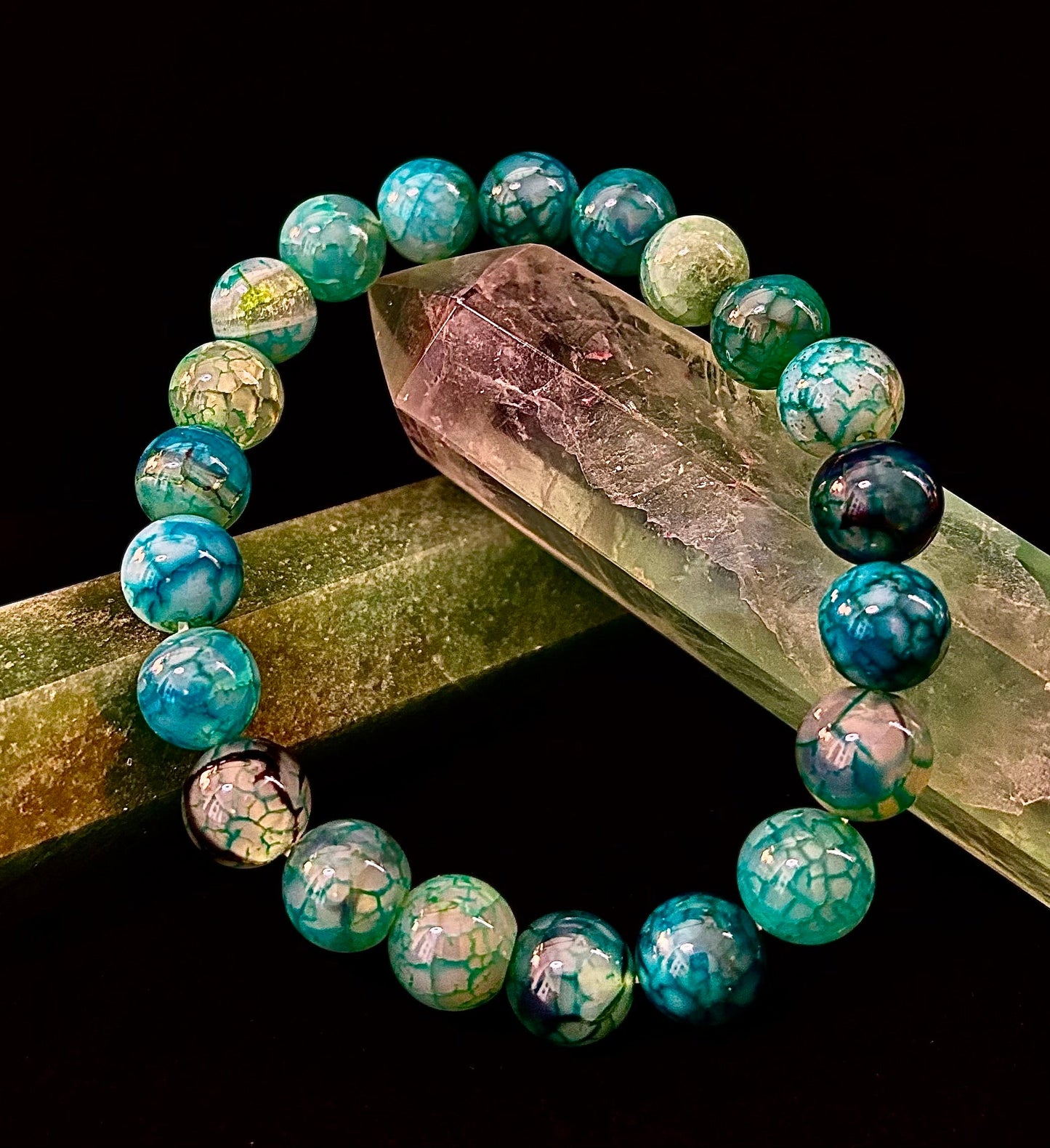 Pulsera de Ágata Veteada Dragón Verde – Joyería de Piedra Natural (8mm/10mm)