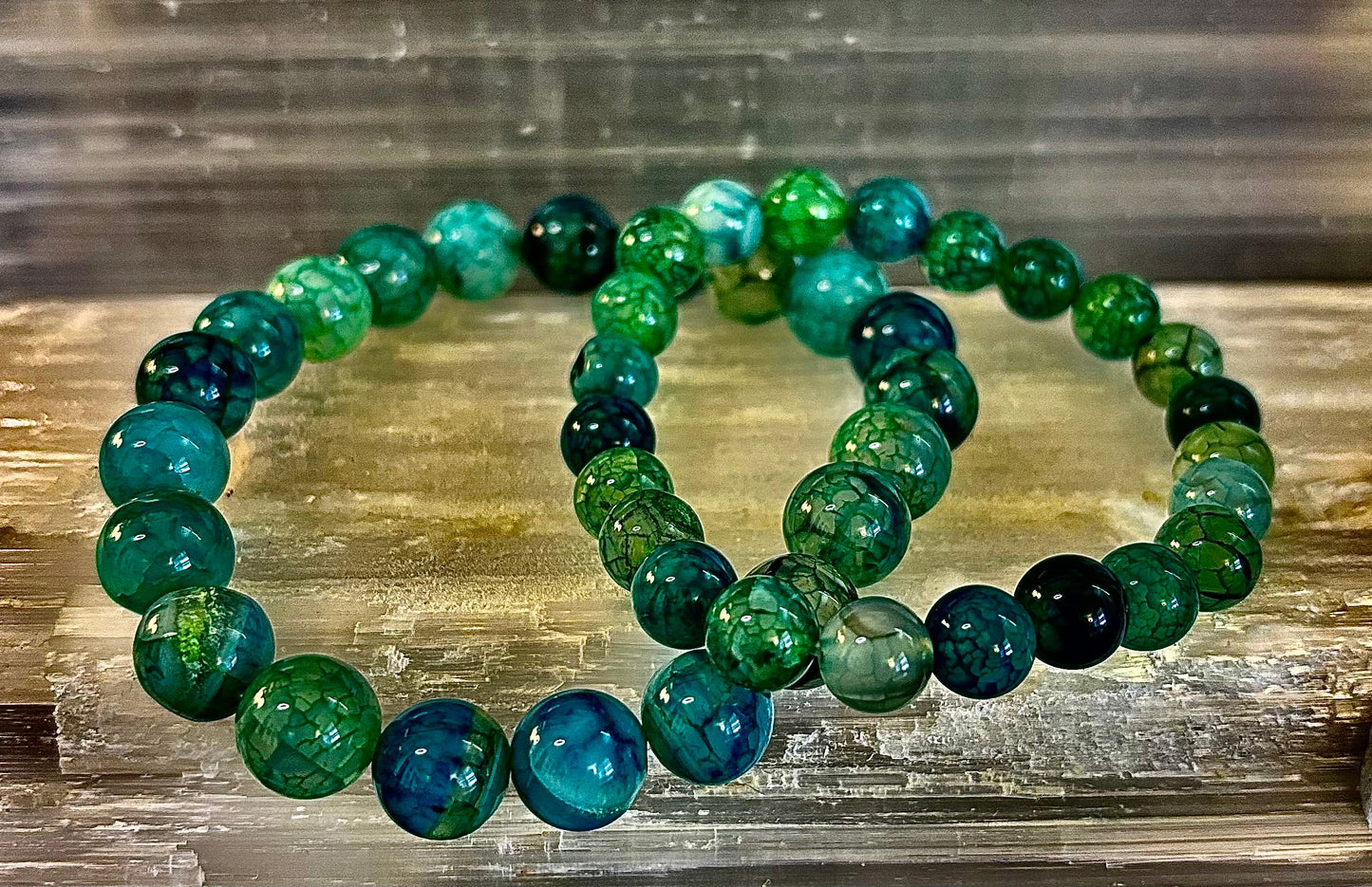 Pulsera de Ágata Veteada Dragón Verde – Joyería de Piedra Natural (8mm/10mm)