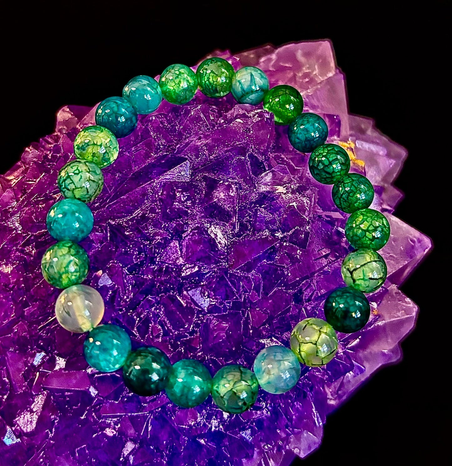 Pulsera de Ágata Veteada Dragón Verde – Joyería de Piedra Natural (8mm/10mm)