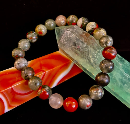 Pulsera de piedra de sangre africana - Pulsera de cuentas de coraje, fuerza y enraizamiento (8mm o 10mm)