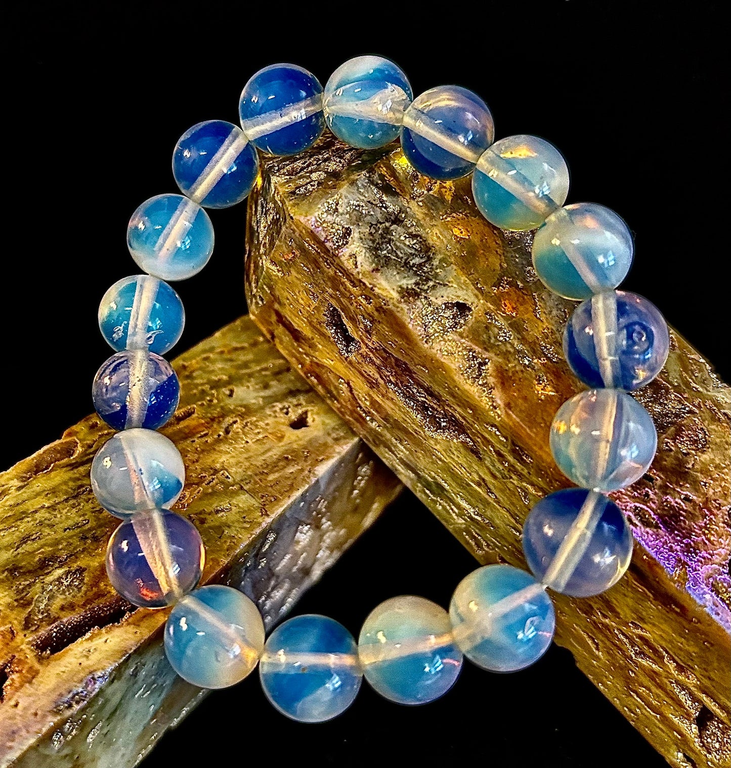Pulsera de curación de opalita – Energía espiritual y paz interior (cuentas de 8 mm o 10 mm, dos opciones de tamaño de muñeca)