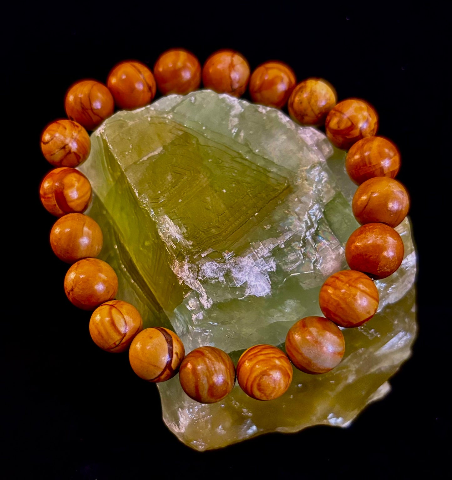 Pulsera de Ágata Encaje de Madera de 8 mm Infundida con Reiki para Conexión a Tierra y Manifestación (Muñecas Medianas-Grandes)