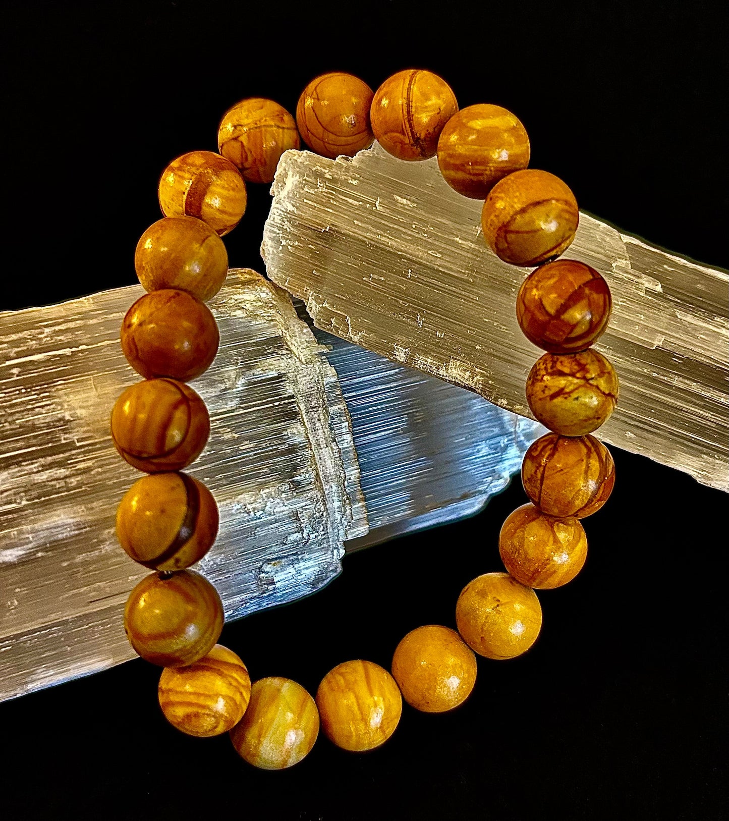 Pulsera de Ágata Encaje de Madera de 8 mm Infundida con Reiki para Conexión a Tierra y Manifestación (Muñecas Medianas-Grandes)
