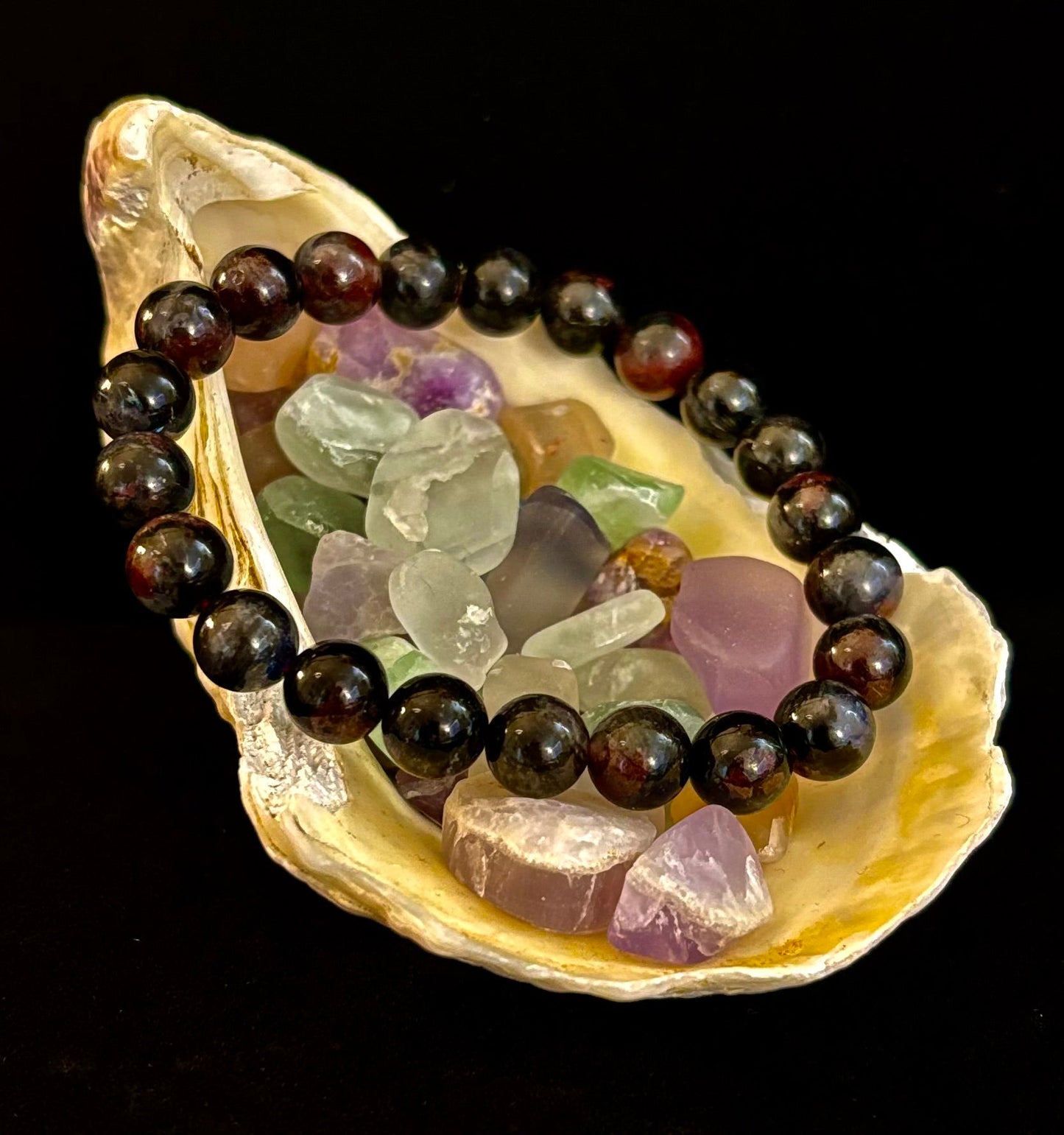 Pulsera de Astrofilita con Granate – Transformación con conexión a tierra y Fuerza apasionada (cuentas de 8mm)