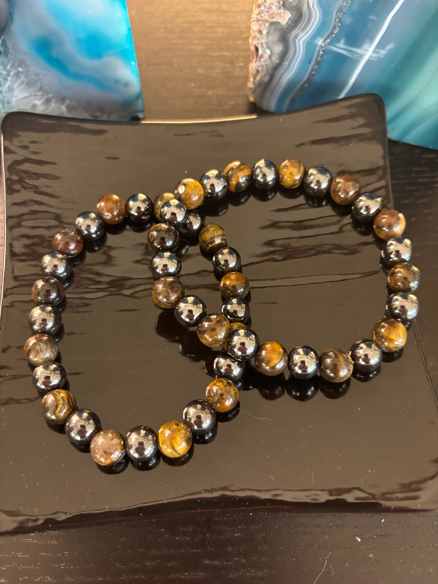 Pulsera de protección de Ojo de Tigre y Hematita – Fuerza, Equilibrio y Energía de Enraizamiento