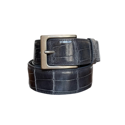 Cinturón de piel entera, gris oscuro esmaltado