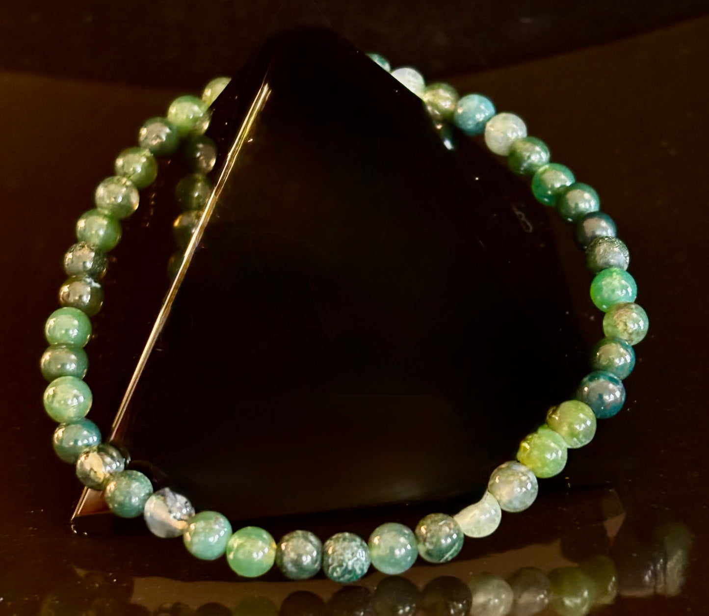 Pulsera de ágata musgosa para enraizar y crecer – Cuentas de piedras preciosas naturales de 4 mm (ajuste delicado para uso diario)