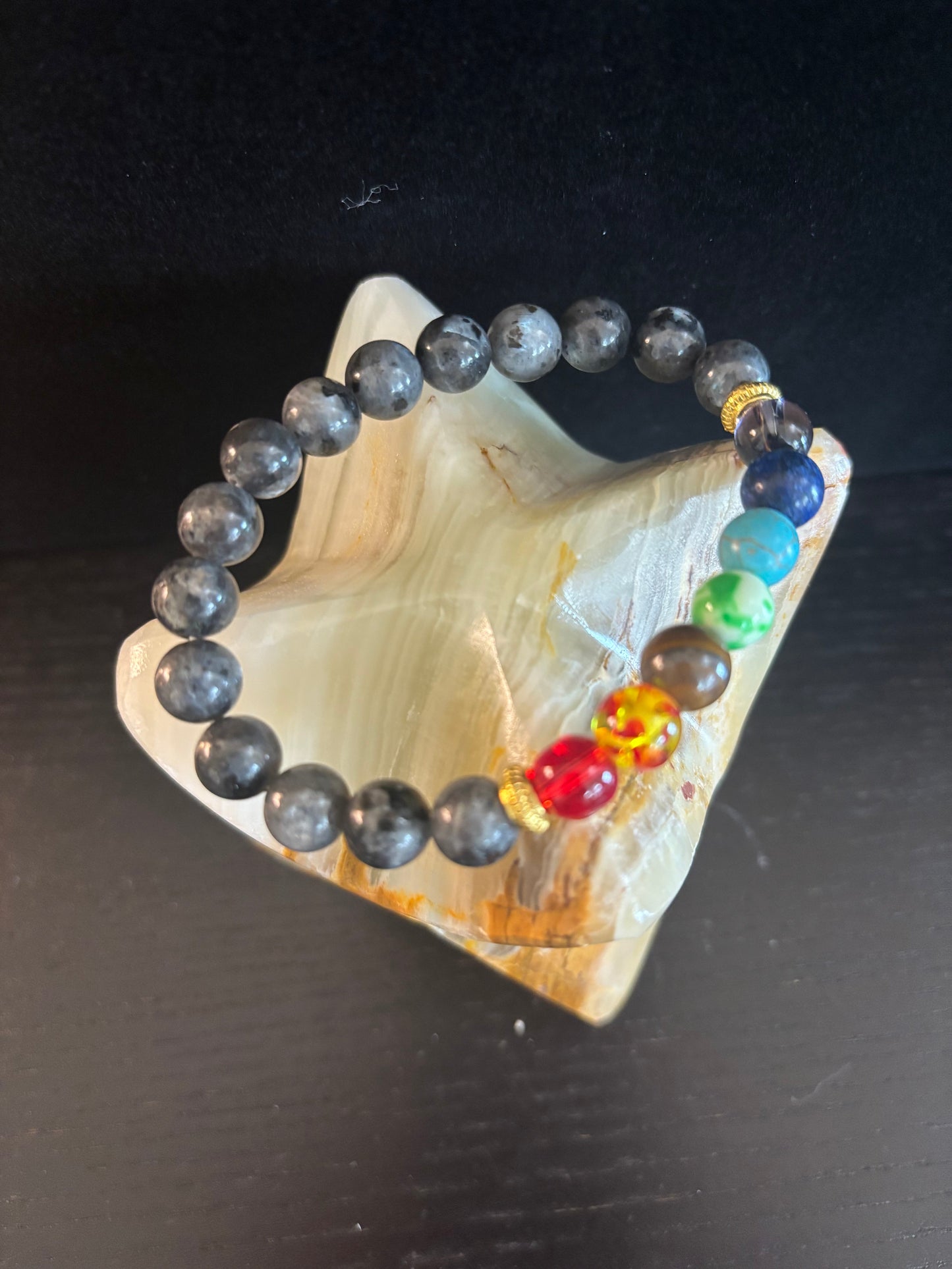 Pulsera para el equilibrio energético Chakra y espectrolita negra