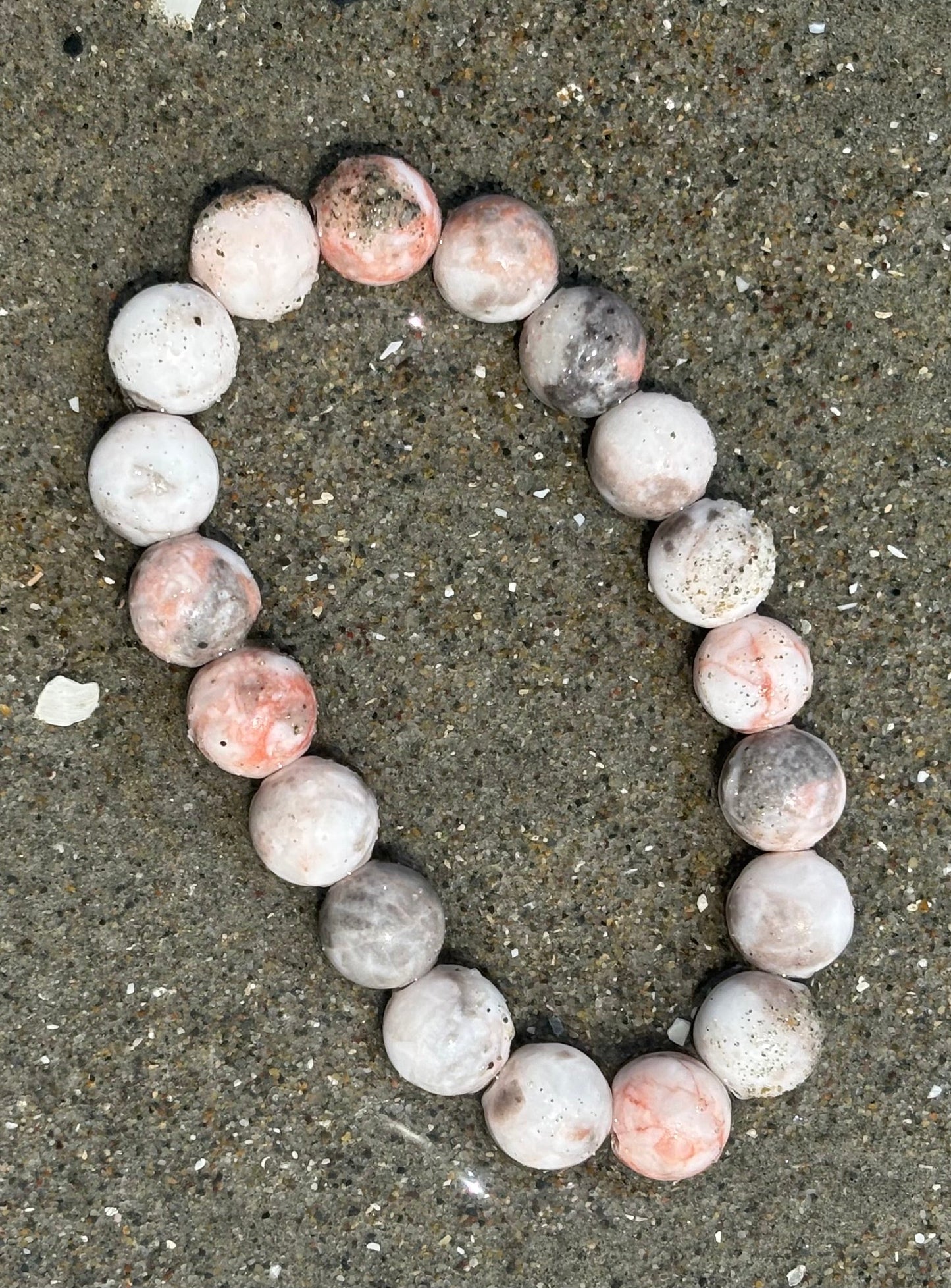 Pulsera de Cuencas Jaspe Cebra Rosa "Vibras Playeras" – Piedra Natural para la Calma, Confianza y Felicidad