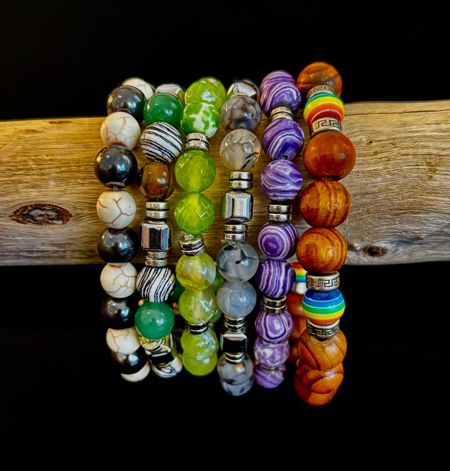 Pulsera Artesanal de Malaquita Morada - 8"-8.5" - Para Muñecas Grandes y Extra Grandes