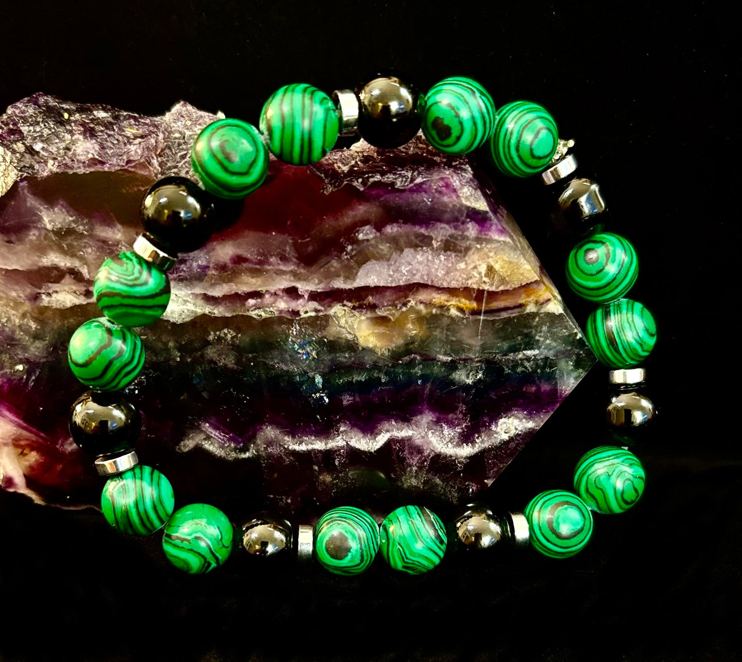 Malaquita verde intenso y ónix negro (7.5" - 8.5") Muñecas grandes y extragrandes
