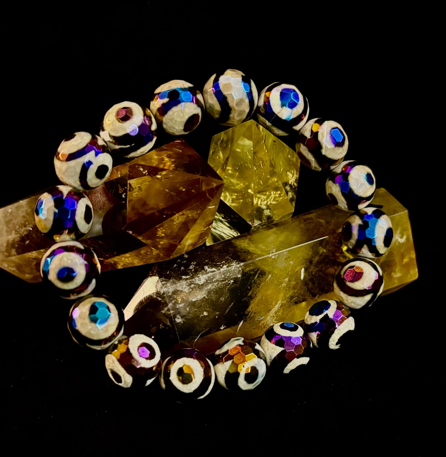 Pulsera de ojo turco de ágata mexicana — Pulsera de cuentas de ágata natural extraída de la tierra inspirada en Puerto Vallarta (12 mm, para muñecas medianas a grandes)