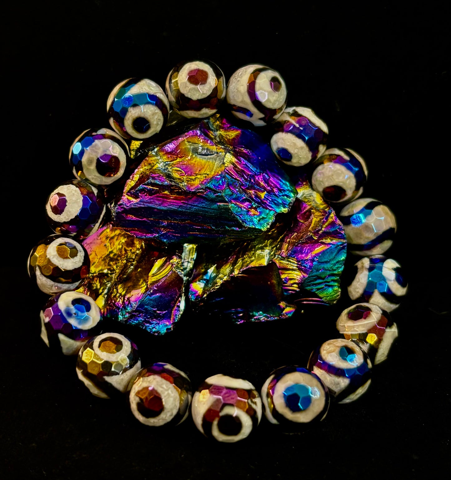Pulsera de ojo turco de ágata mexicana — Pulsera de cuentas de ágata natural extraída de la tierra inspirada en Puerto Vallarta (12 mm, para muñecas medianas a grandes)
