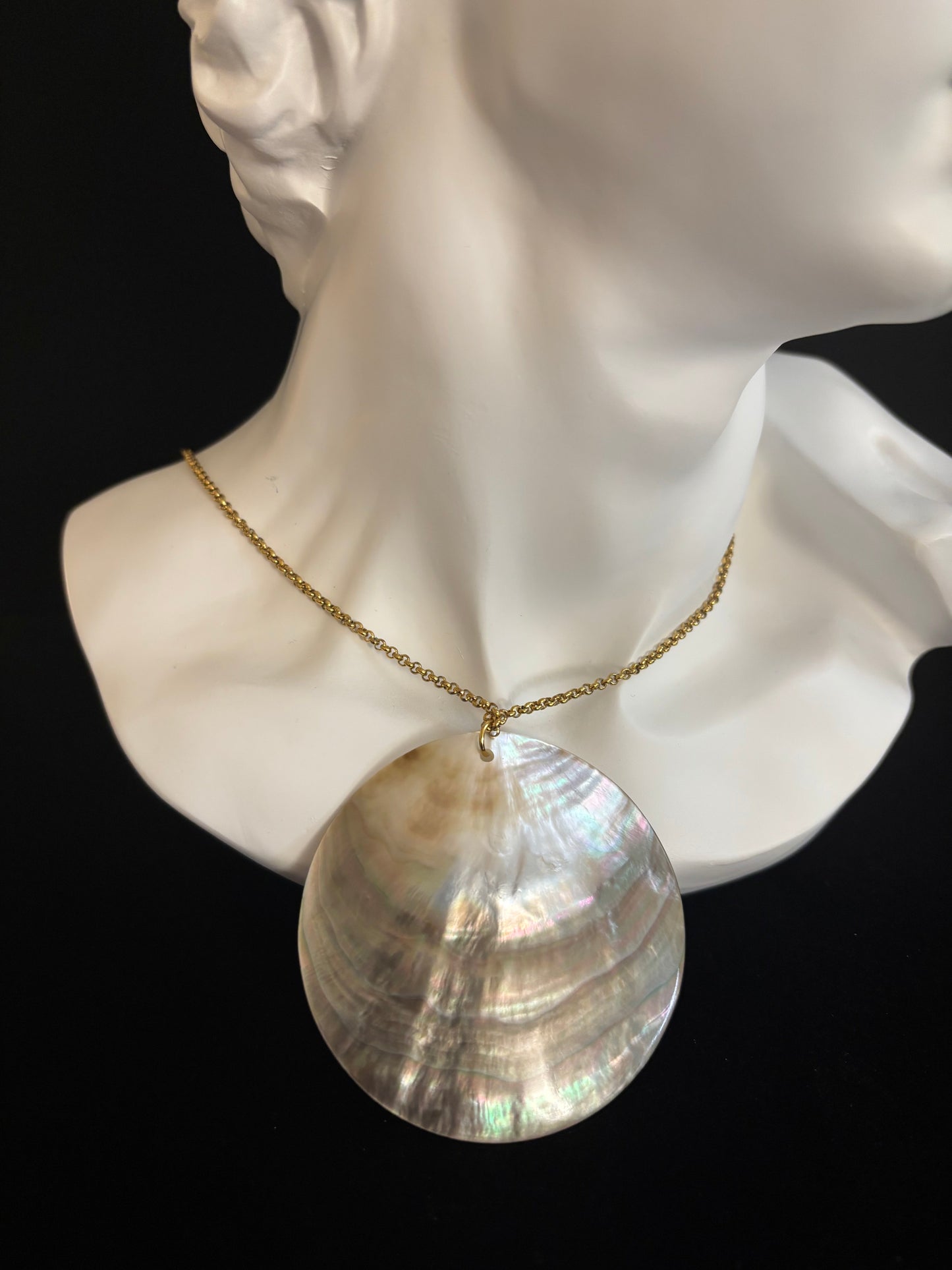 Collar con Colgante de Concha de Abulón Natural – Elegancia de Cadena Dorada en Forma de O 🌊✨