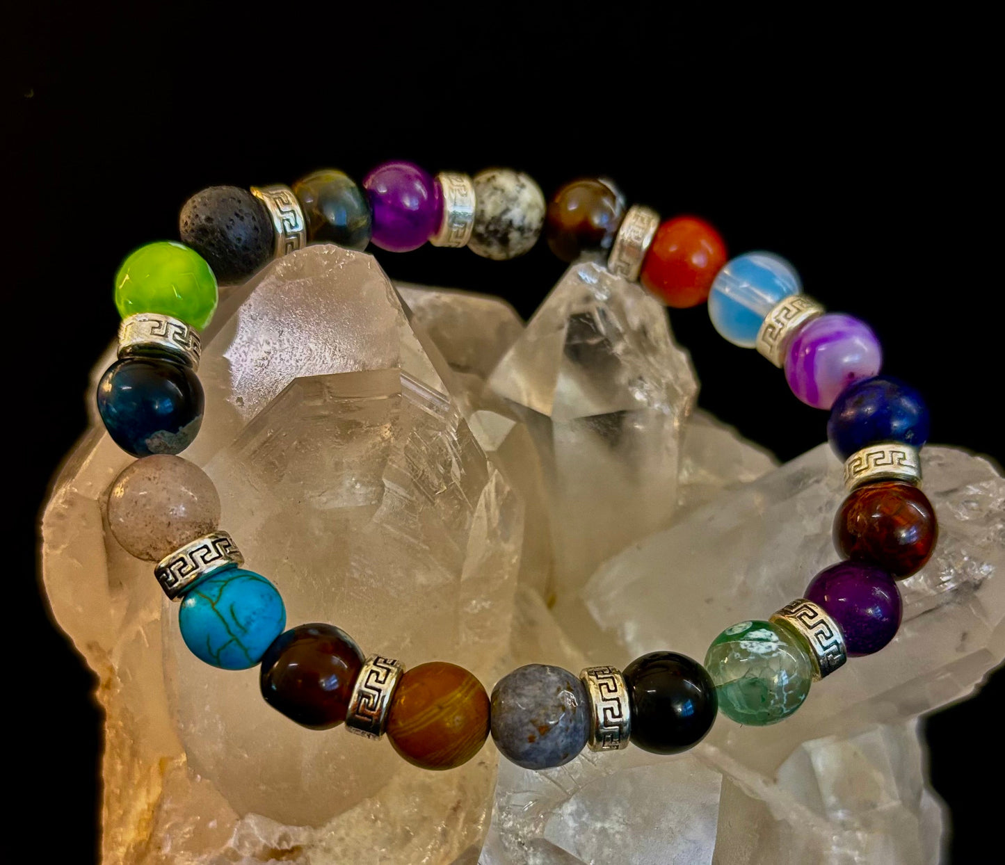 Impresionantes piedras naturales multicolor con plata (muñecas grandes a extragrandes de 7.5" a 8.25")