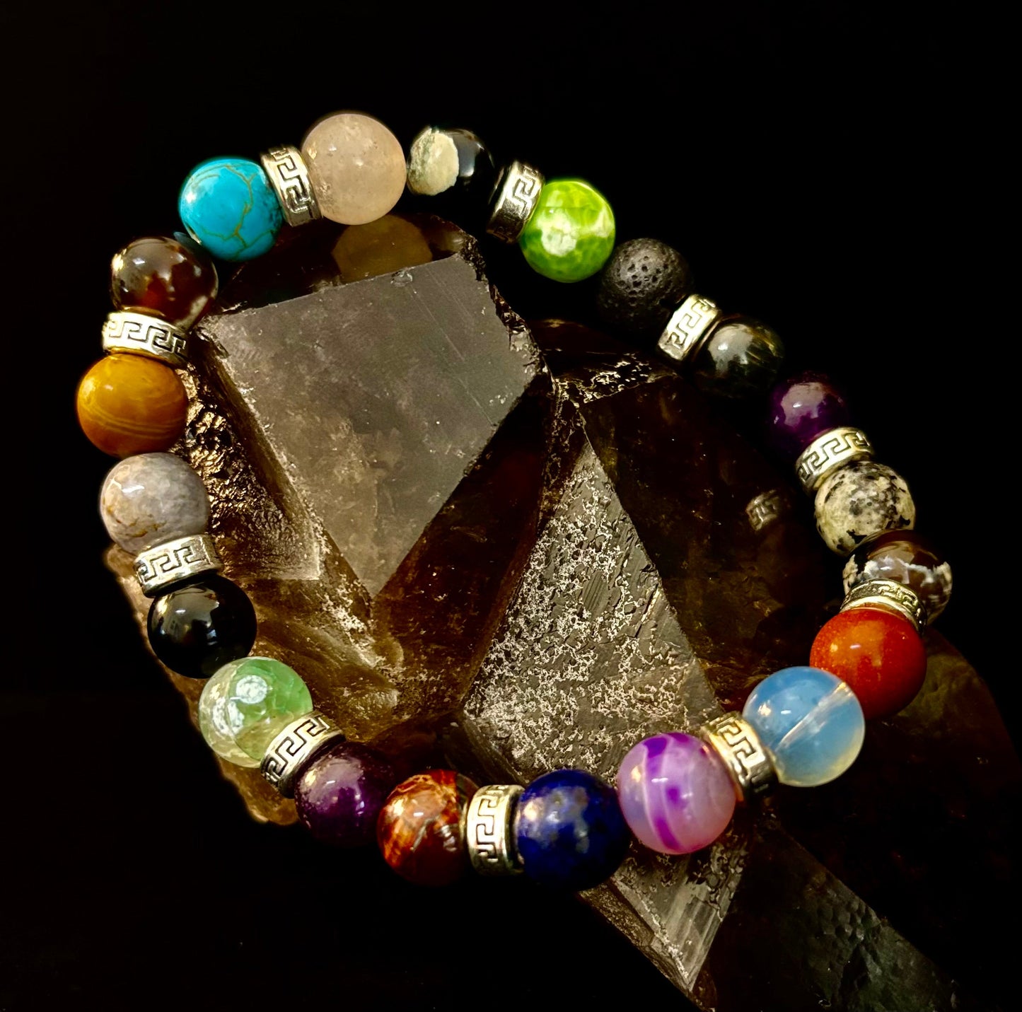 Impresionantes piedras naturales multicolor con plata (muñecas grandes a extragrandes de 7.5" a 8.25")