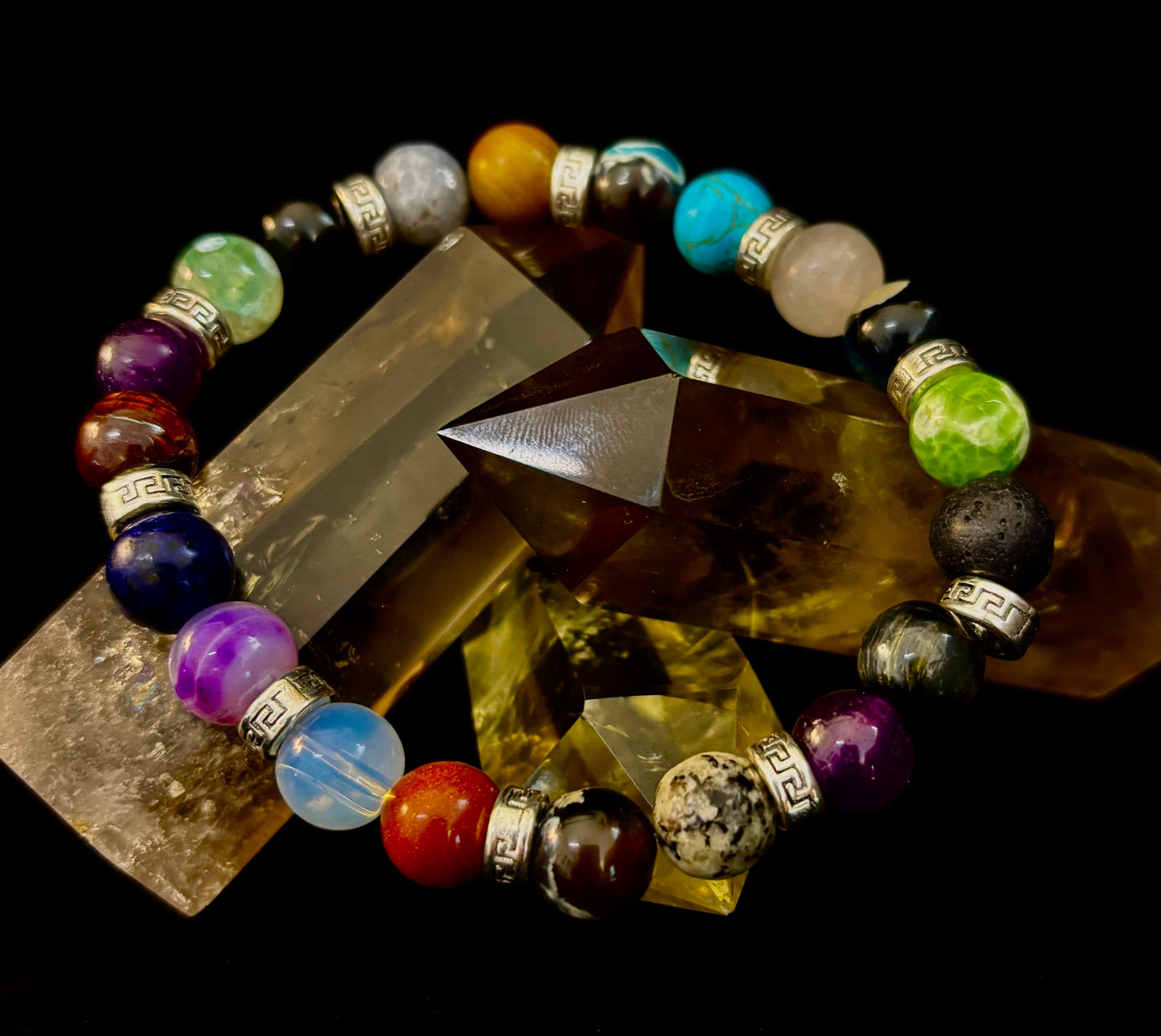Impresionantes piedras naturales multicolor con plata (muñecas grandes a extragrandes de 7.5" a 8.25")