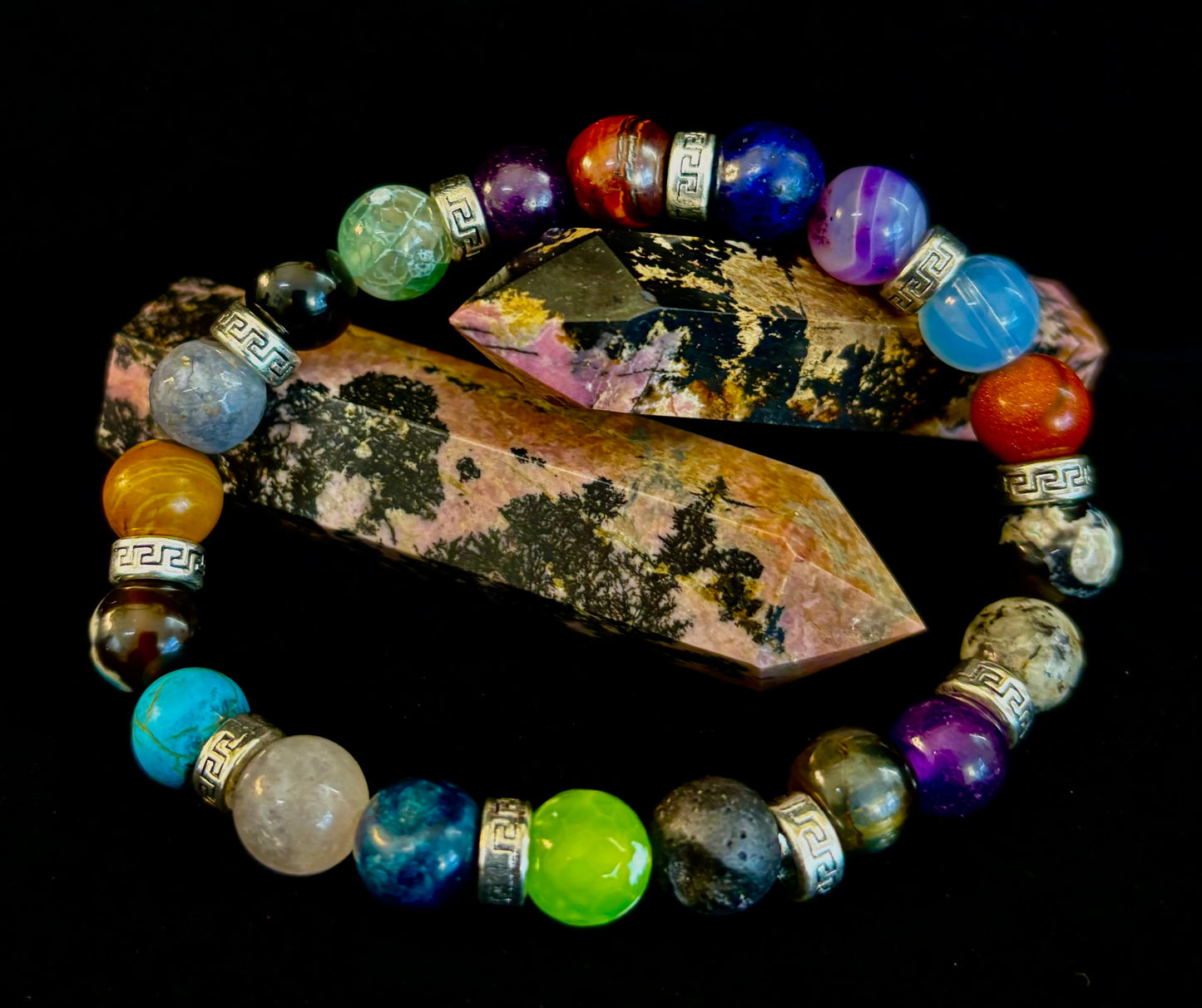 Impresionantes piedras naturales multicolor con plata (muñecas grandes a extragrandes de 7.5" a 8.25")