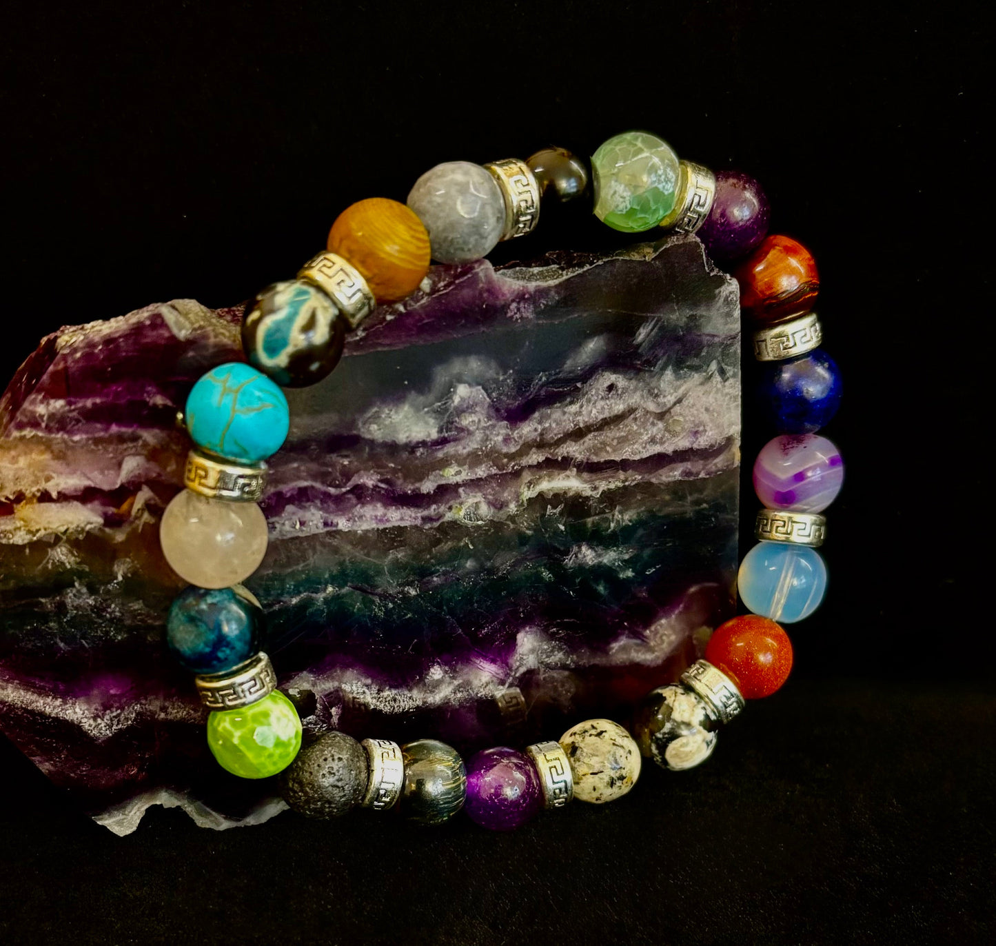 Impresionantes piedras naturales multicolor con plata (muñecas grandes a extragrandes de 7.5" a 8.25")