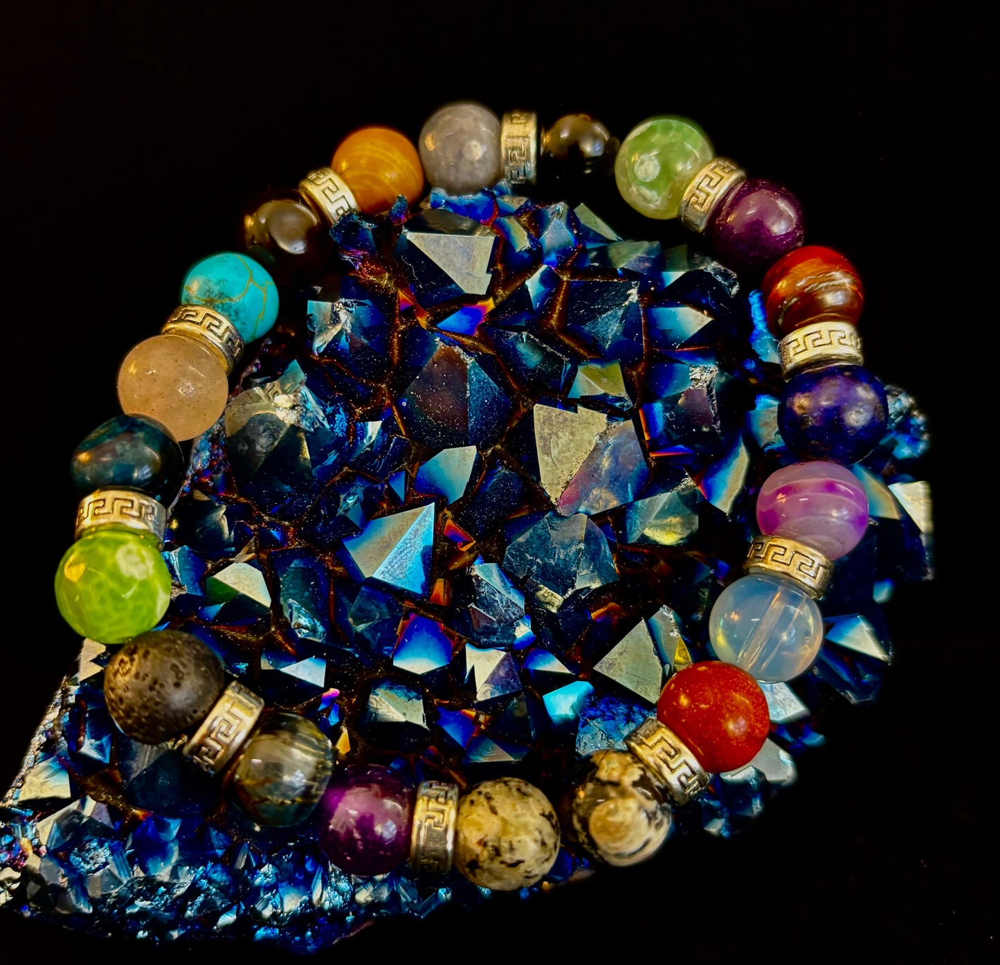 Impresionantes piedras naturales multicolor con plata (muñecas grandes a extragrandes de 7.5" a 8.25")