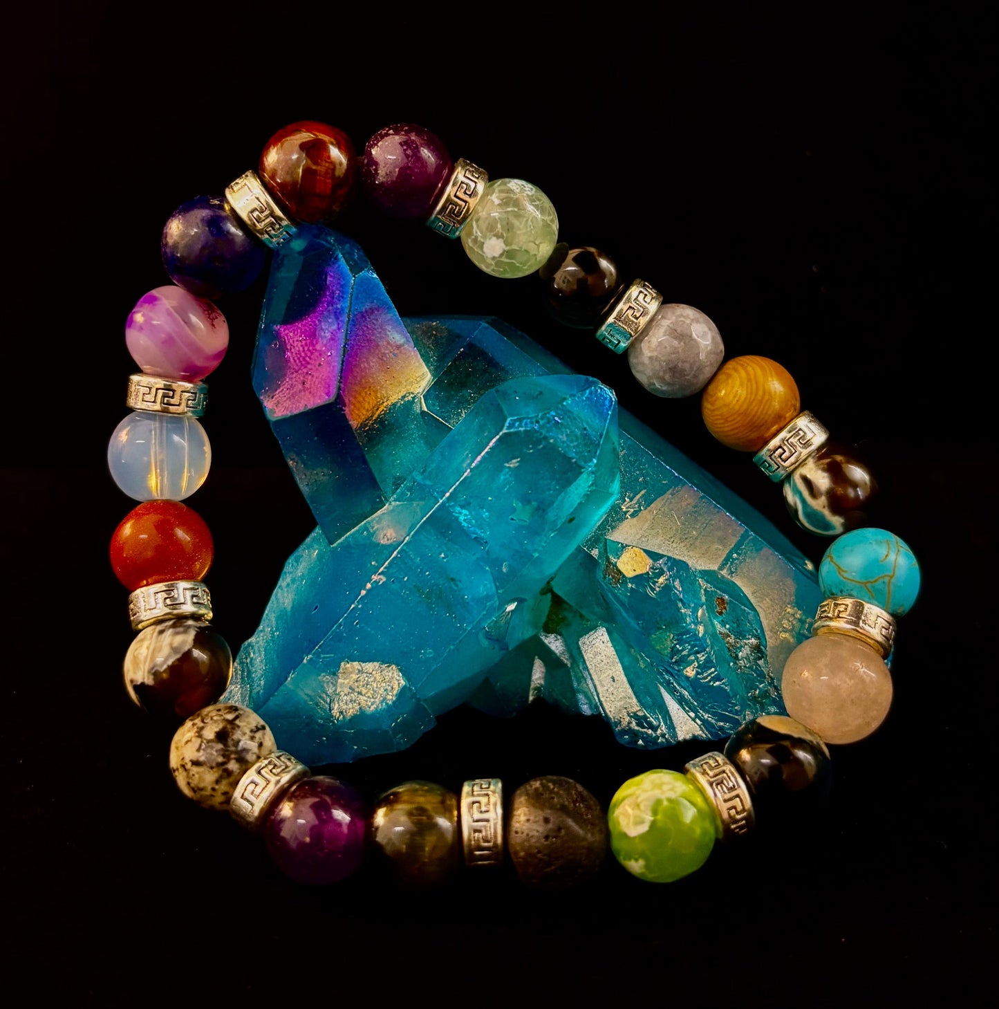 Impresionantes piedras naturales multicolor con plata (muñecas grandes a extragrandes de 7.5" a 8.25")