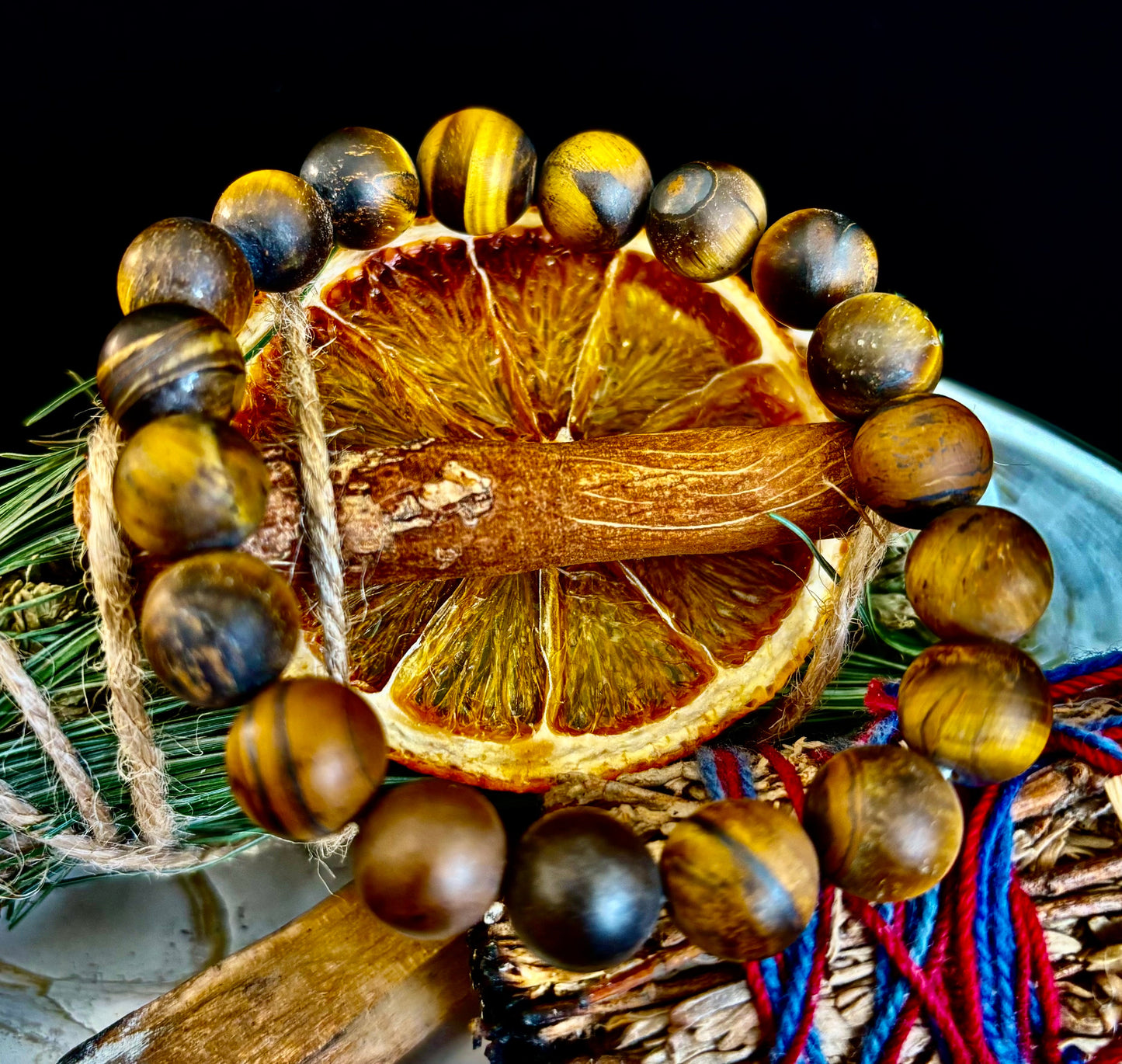 Pulsera Ojo de Tigre Mate — Pulsera elástica de Ojo de Tigre Genuino de 10 mm para Fuerza y Protección