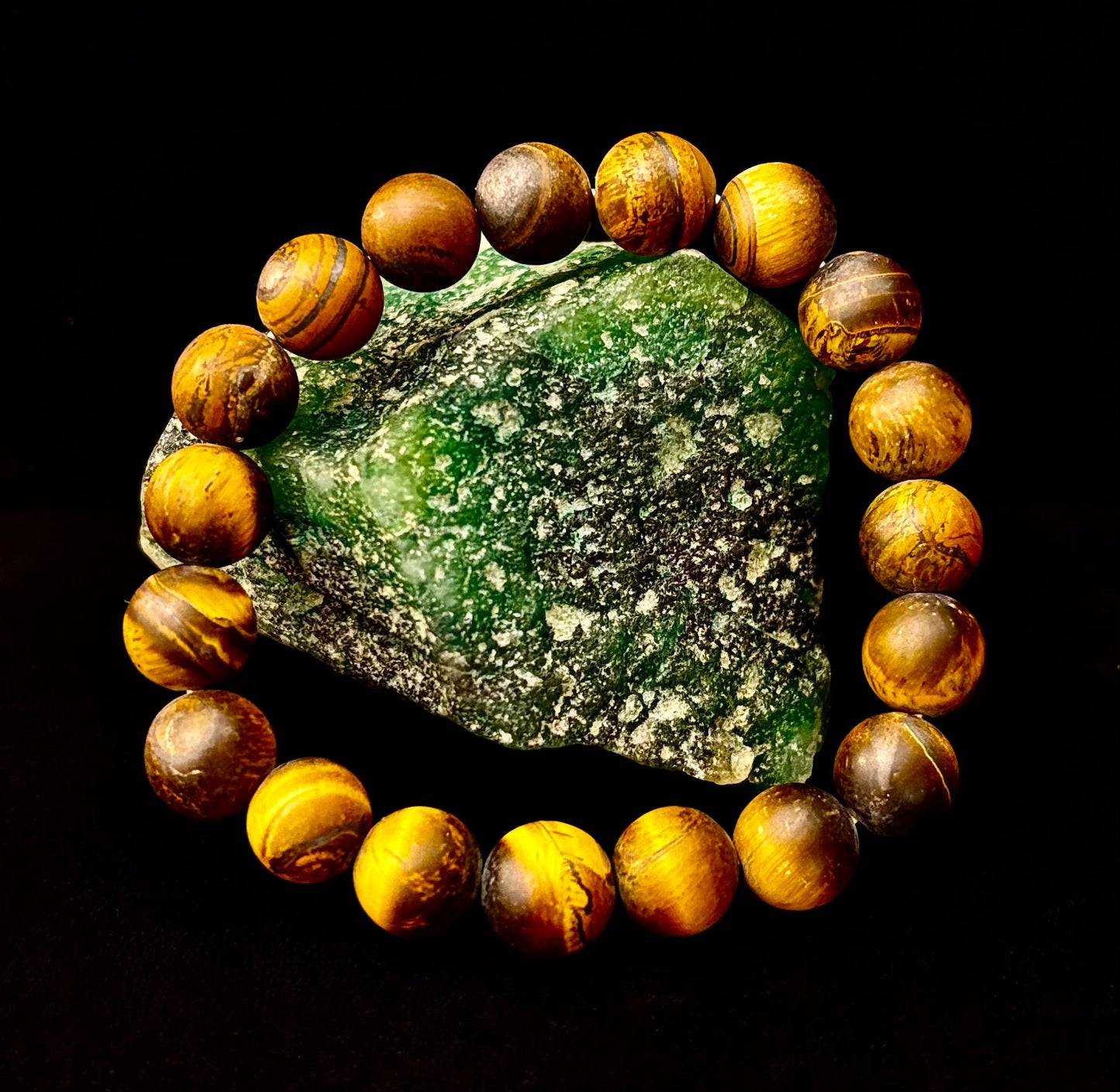 Pulsera Ojo de Tigre Mate — Pulsera elástica de Ojo de Tigre Genuino de 10 mm para Fuerza y Protección