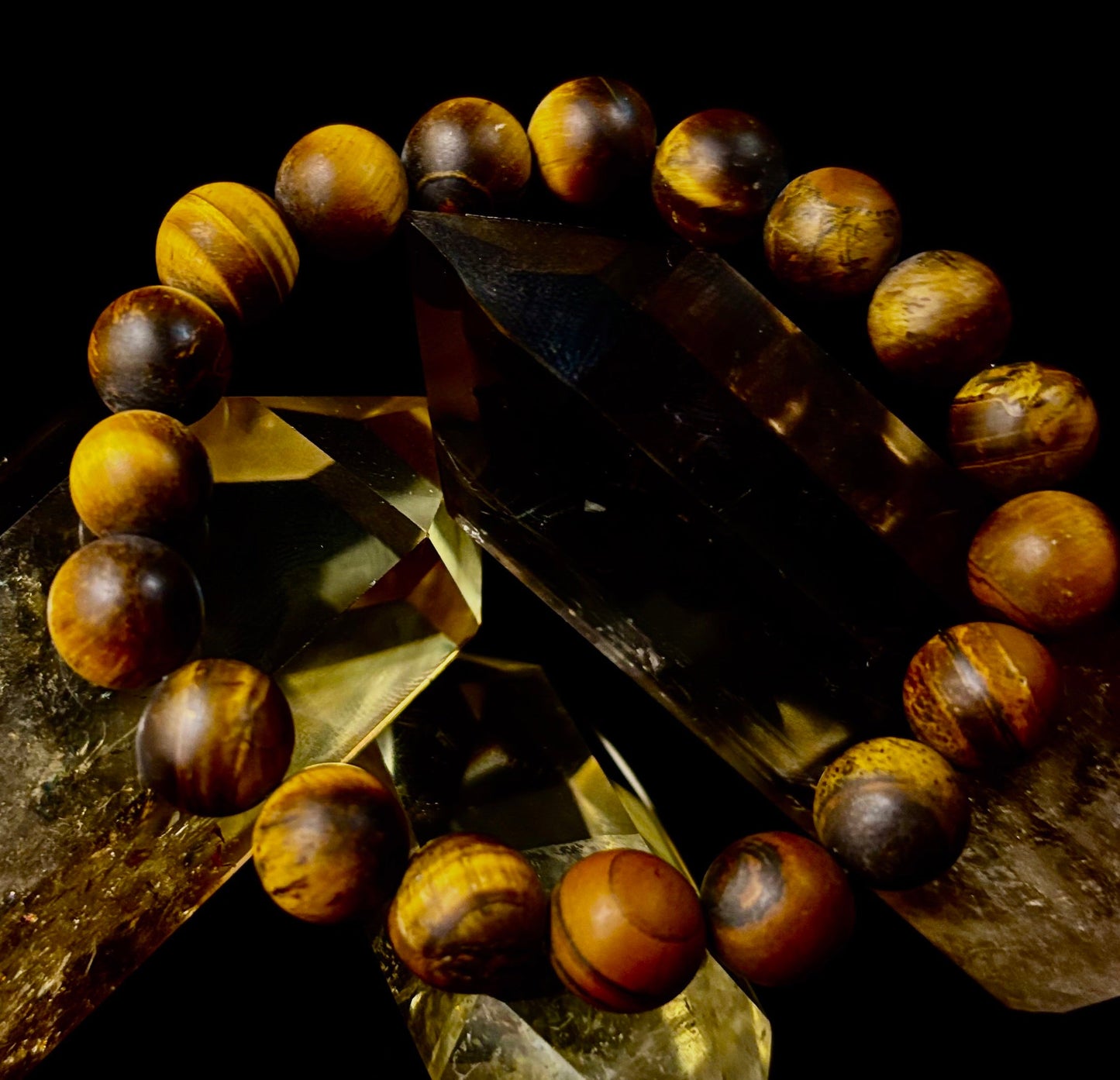 Pulsera Ojo de Tigre Mate — Pulsera elástica de Ojo de Tigre Genuino de 10 mm para Fuerza y Protección