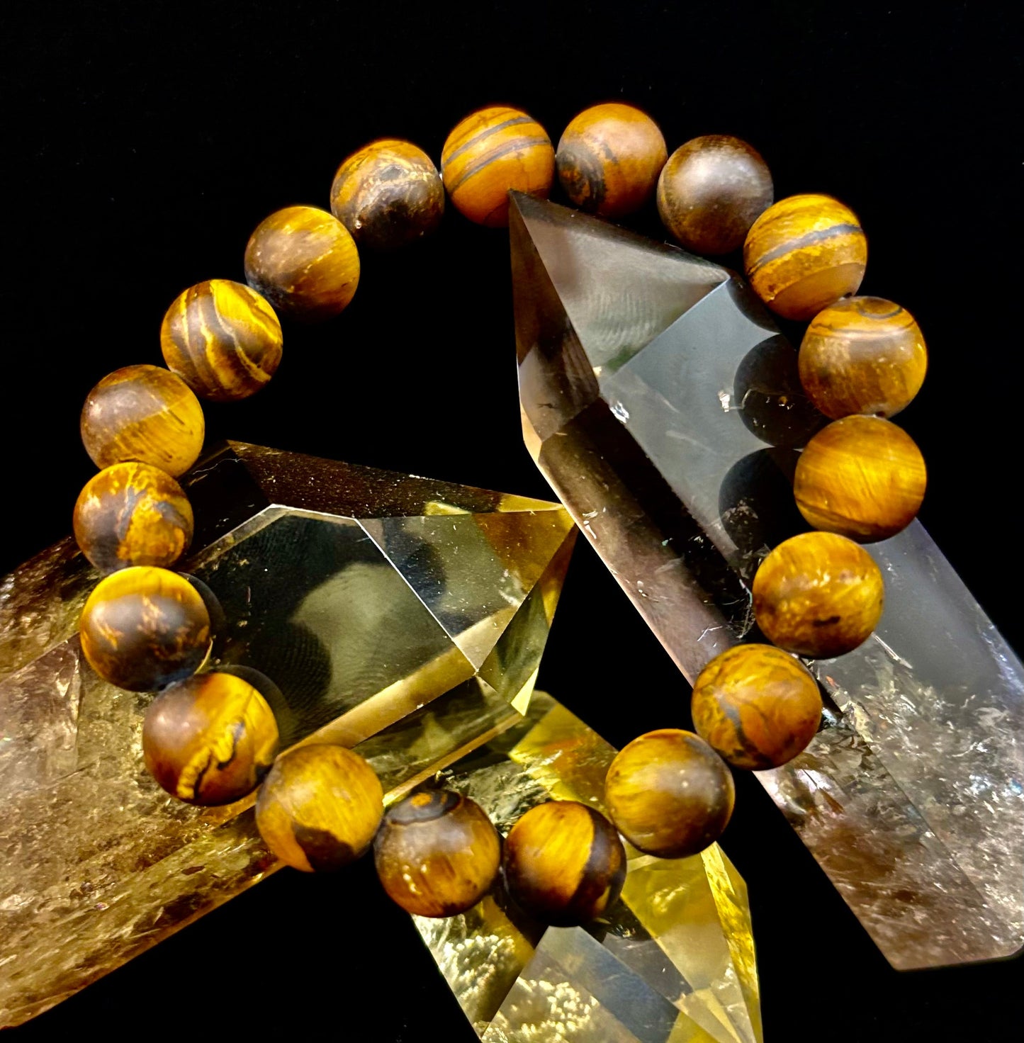 Pulsera Ojo de Tigre Mate — Pulsera elástica de Ojo de Tigre Genuino de 10 mm para Fuerza y Protección