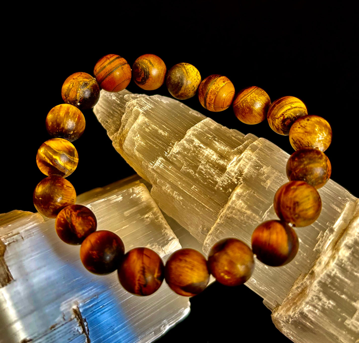 Pulsera Ojo de Tigre Mate — Pulsera elástica de Ojo de Tigre Genuino de 10 mm para Fuerza y Protección